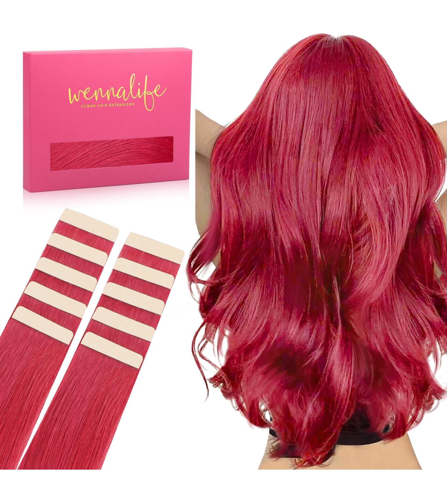 Premium If-Salt Tape Extensions - 10pcs Real Hair Red 25cm Invisible Smooth 20g - Perfect for Highlights | International Shipping Available - Buy Online on GoSupps.com