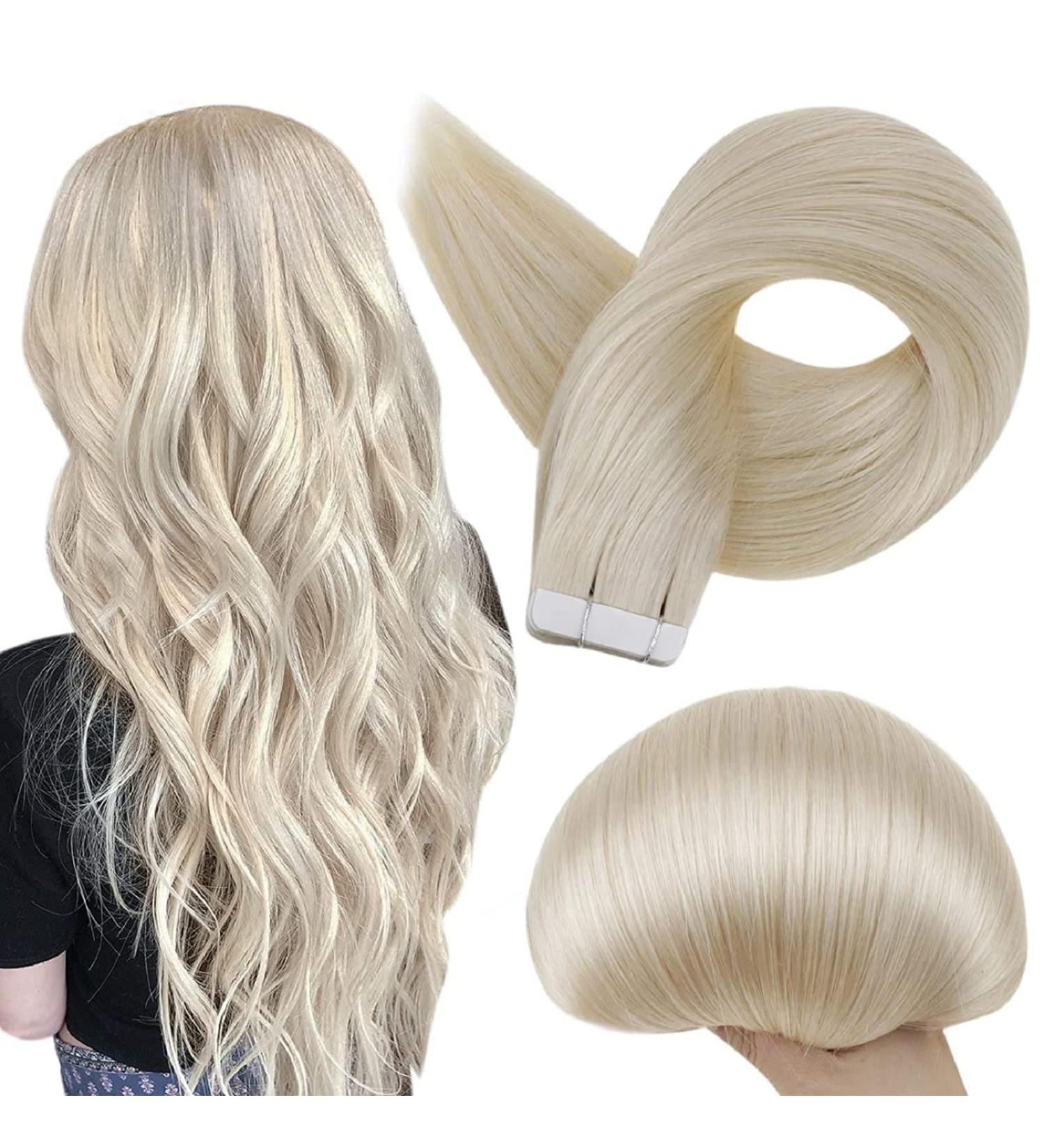 Full Shine 18 Inch Tape In Human Hair Extensions 60 Platinum Blonde - 50g 20pcs - Buy Online on GoSupps.com