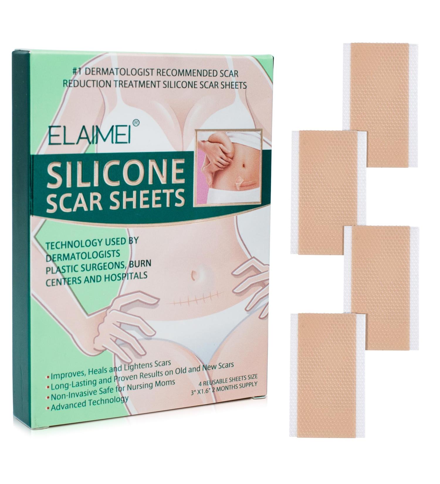 Reusable Silicone Scar Sheets for Surgical Scars | Pack of 4 | Soft Silicone Scar Removal Tape for C-Section Keloid & Burn Scars - Travel Size 1.6 x 3 Inches - Buy Online on GoSupps.com