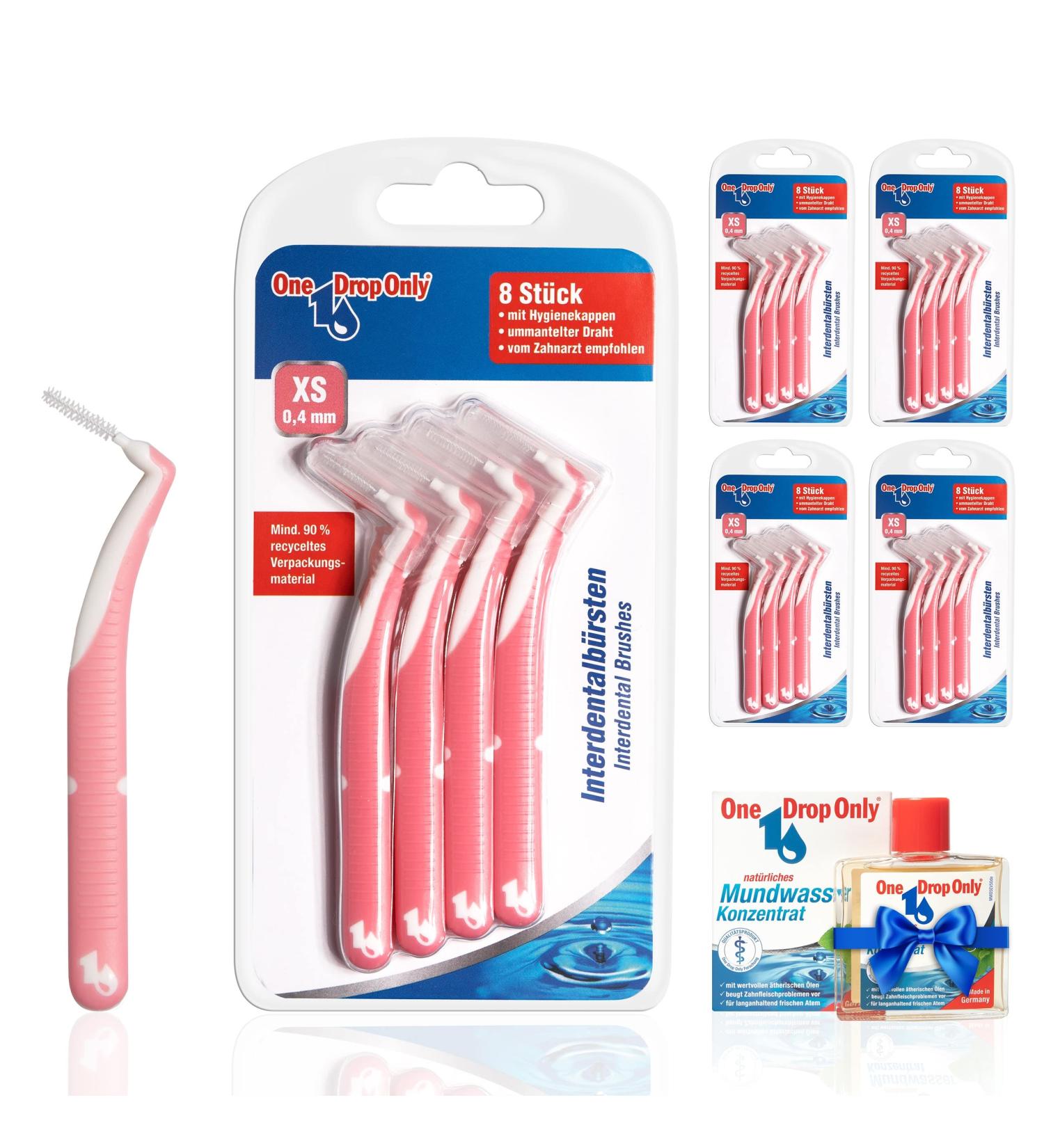 One Drop Only Interdental Brushes XS (0.4mm) - 5x8 Pack + Free 10ml Mouthwash Concentrate | Best Oral Hygiene & Intermediate Tooth Cleaning - Buy Online on GoSupps.com