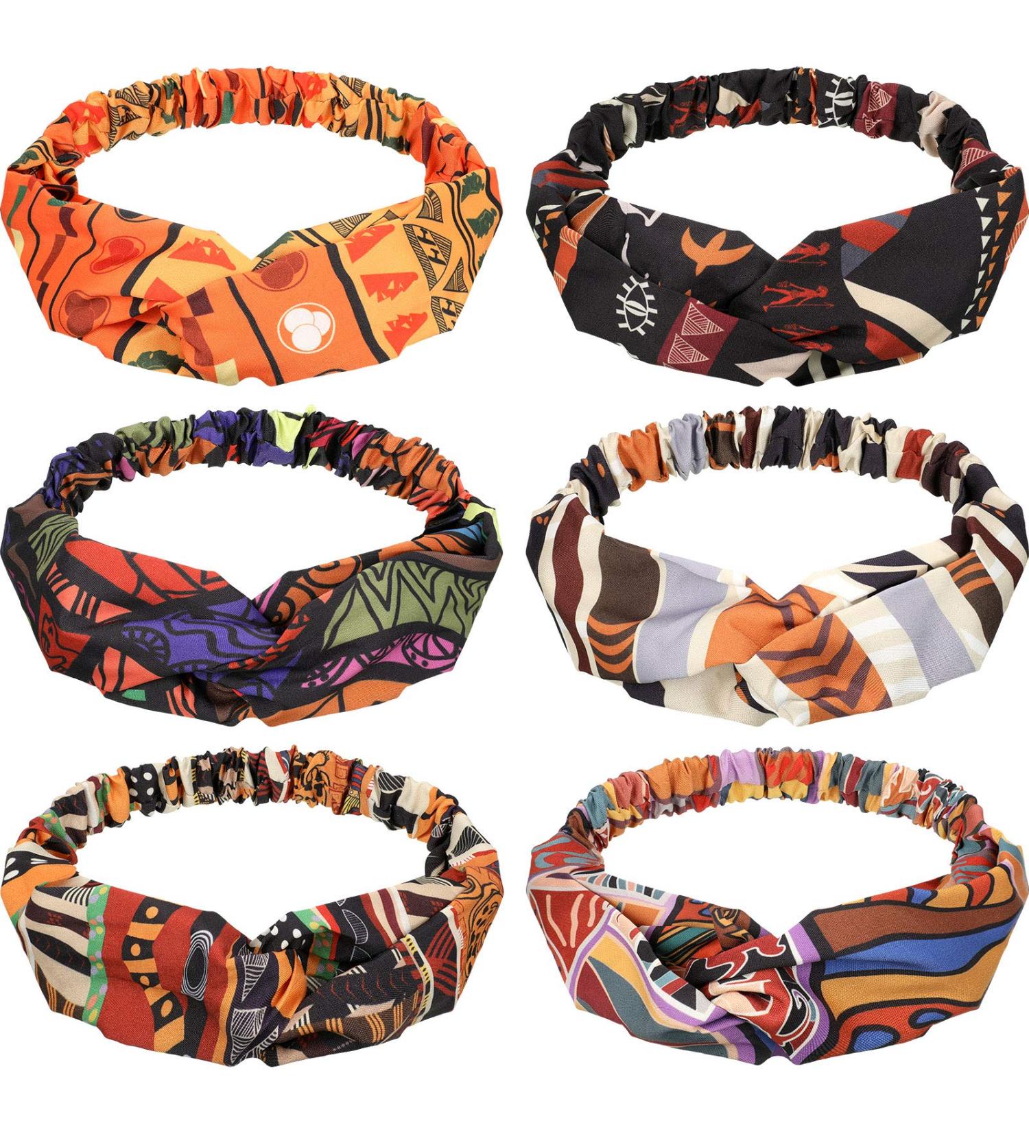 African Boho Print Headband Set - 6 Pieces Elastic Hair Bands for Women and Girls | Vintage Workout Yoga Sports Accessories - Buy Online on GoSupps.com
