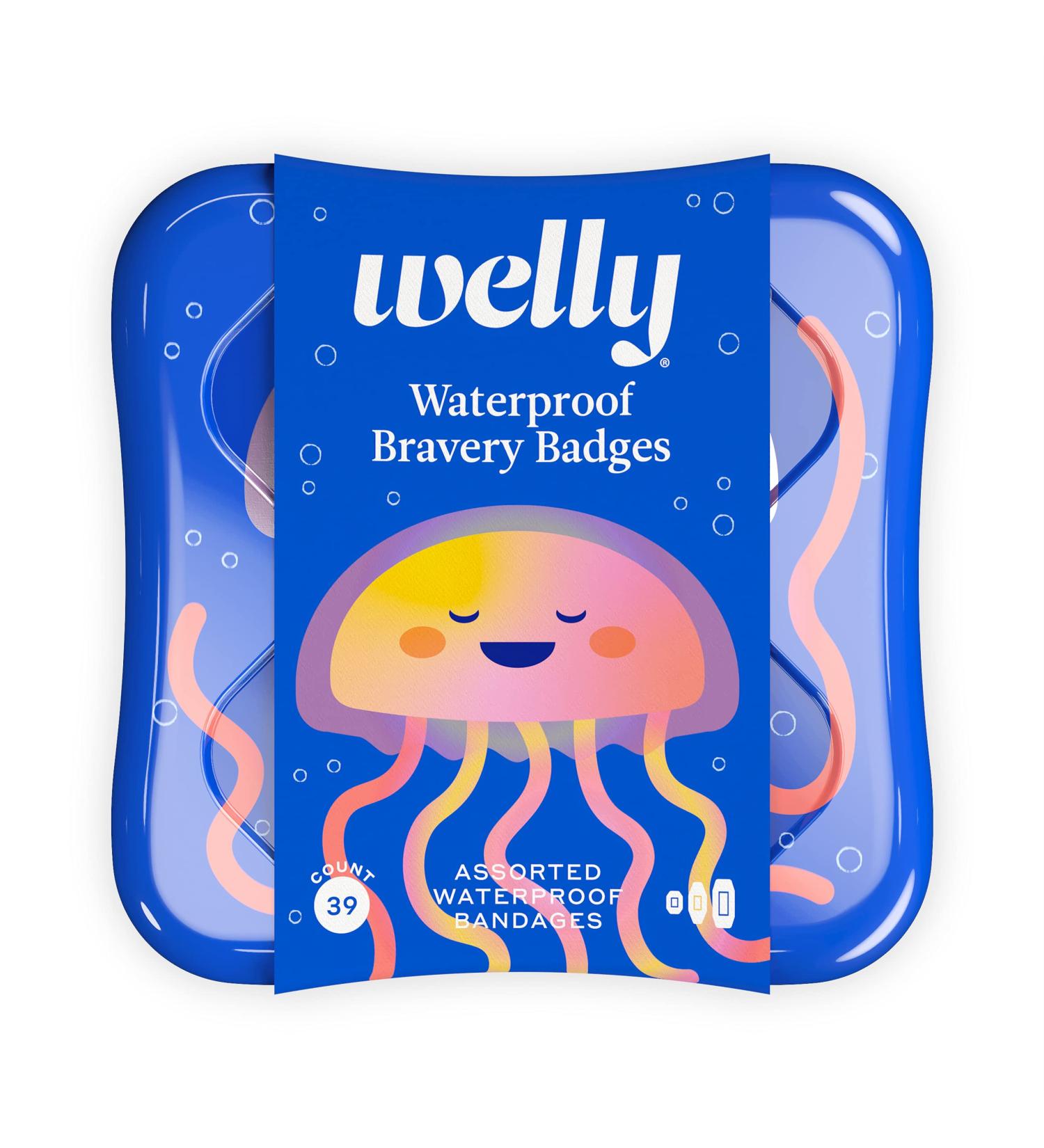 Waterproof Welly Bandages - Colorful Adhesive Fabric for Cuts & Scrapes | 39 Count Jellyfish Patterns First Aid Tin - Buy Online on GoSupps.com