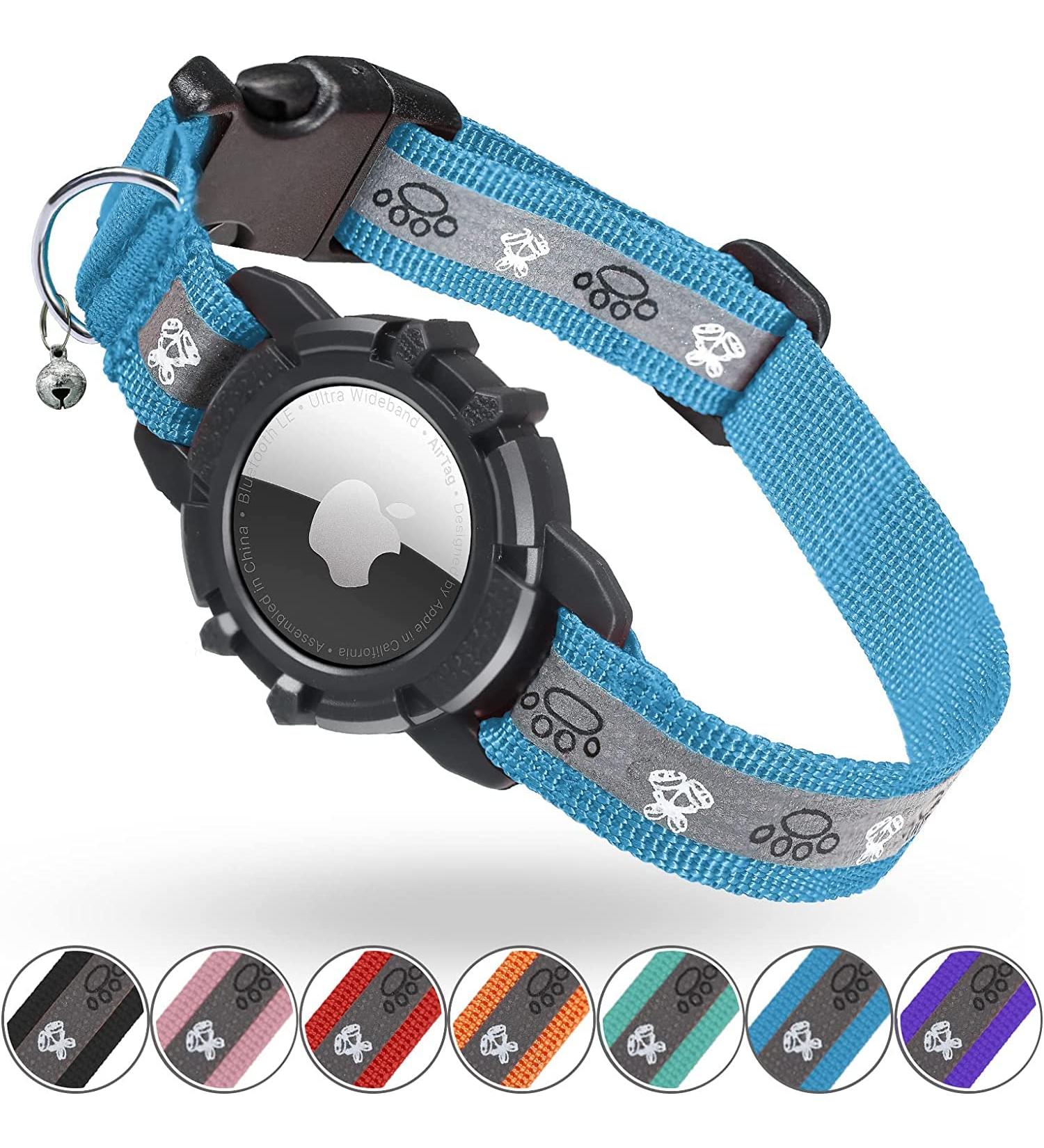 Jiarui Reflective AirTag Cat Neck Band Adjustable GPS Collar for Cats & Puppies | Blue 7-9 Inch - Buy Online on GoSupps.com