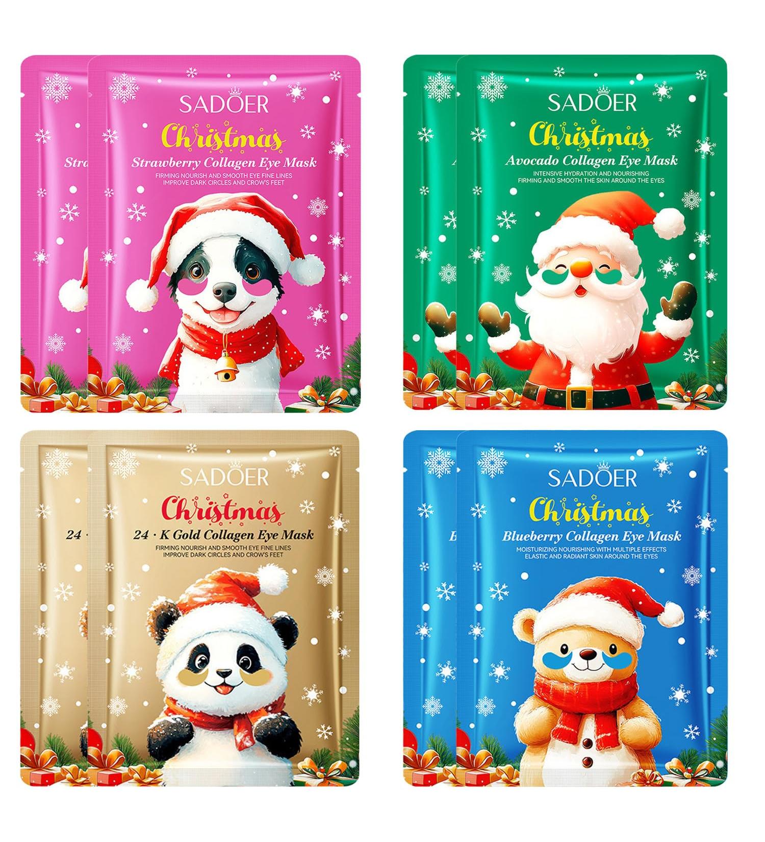 Christmas Collagen Eye Mask Gift Set 8 Pairs Under Eye Gel Patches with Avocado Blueberry Strawberry & 24K Gold Hydrating Brightening Firming Eye Treatment for Women & Men Holiday Gift 8 Pairs Eye Mask - Buy Online on GoSupps.com