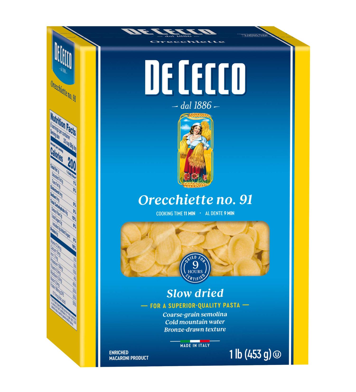 De Cecco Orecchiette No. 91 Pasta 16 Oz. Box - 1 Pound (Pack of 1) | Authentic Italian Orecchiette - Buy Online on GoSupps.com