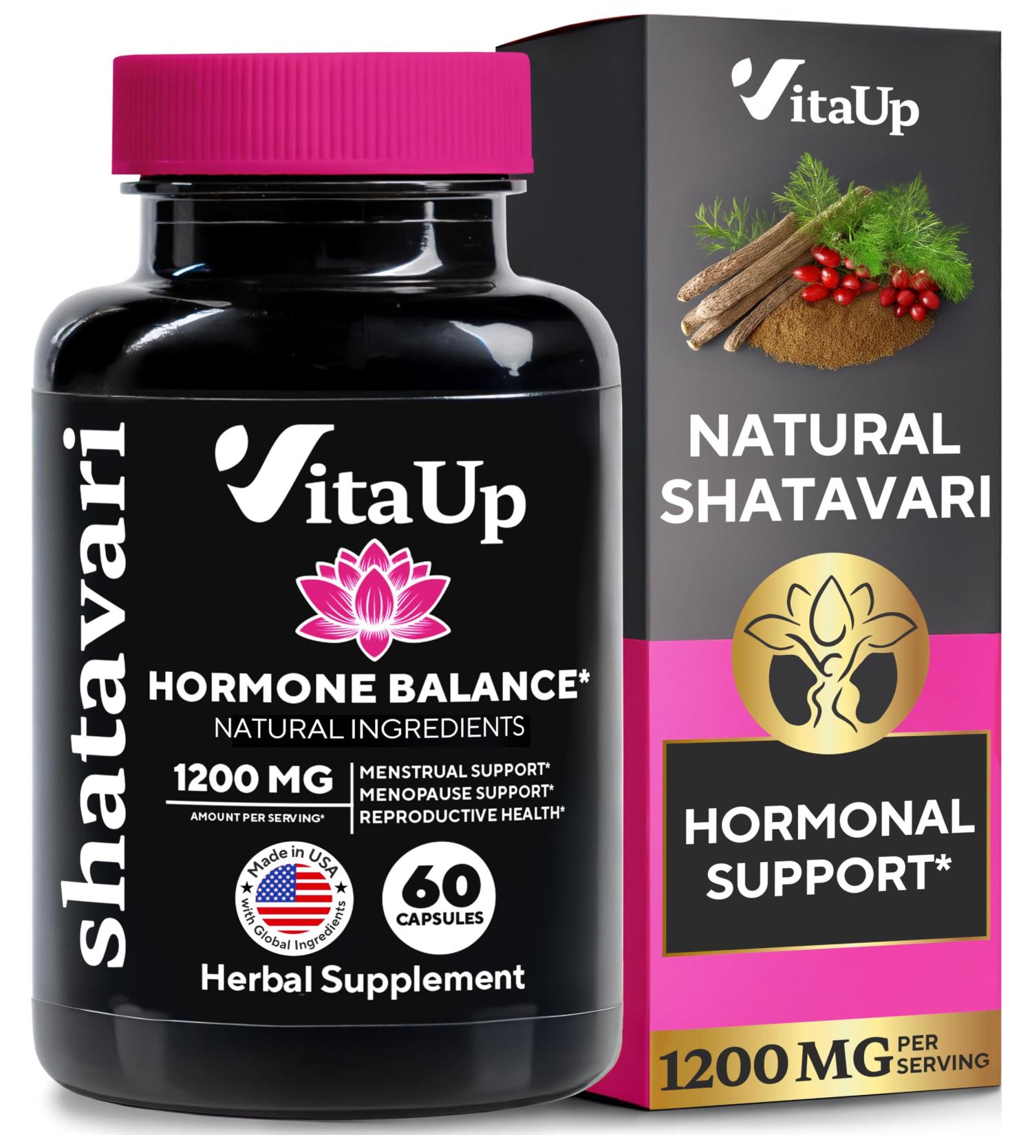 VitaUp Shatavari Capsules for Women 1200mg - USA Made Shatavari Root Supplement for Normal Hormonal Support Menopause & Menstrual Wellness - 60 Vegan Capsules - Buy Online on GoSupps.com