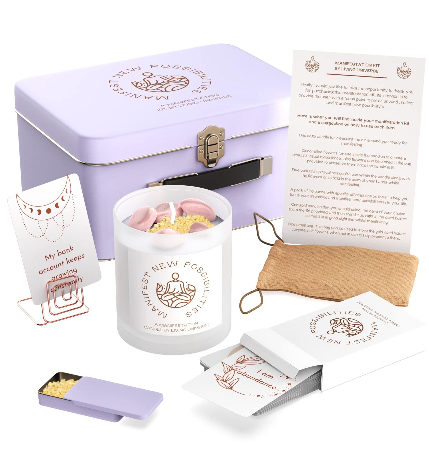 Manifestation Kit Meditation Accessories  Spiritual Room dcor  White Sage Candle 36 pc Positive Affirmations Cards Healing Stones for Meditation/Spiritual Healing/Smudging - Buy Online on GoSupps.com