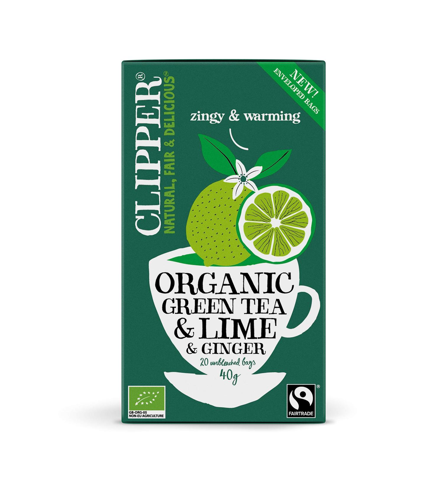 Organic Fair Trade Lime and Ginger Green Tea 40g (20 x 2g) - CLIPPER - Buy Online on GoSupps.com
