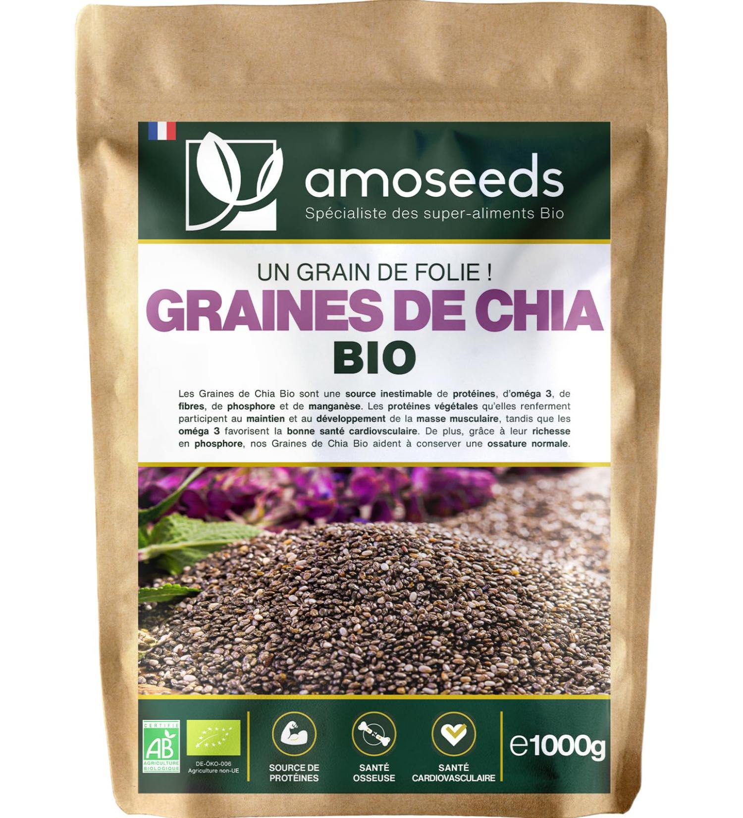 Organic Chia Seeds 1kg | Protein Sources Omega 3 Fiber | Salvia Hispanica | Premium Quality - Buy Online on GoSupps.com