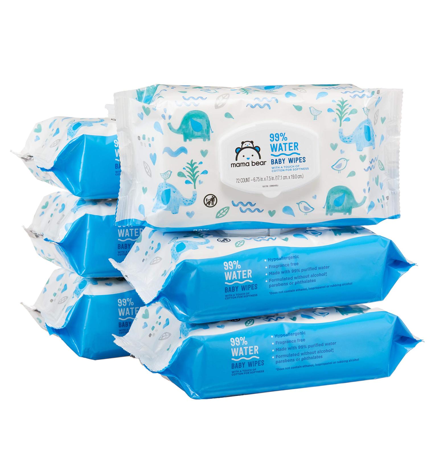 Mama Bear 99% Water Baby Wipes - Hypoallergenic & Fragrance Free (Pack of 6, 72 Count each) - Buy Online on GoSupps.com