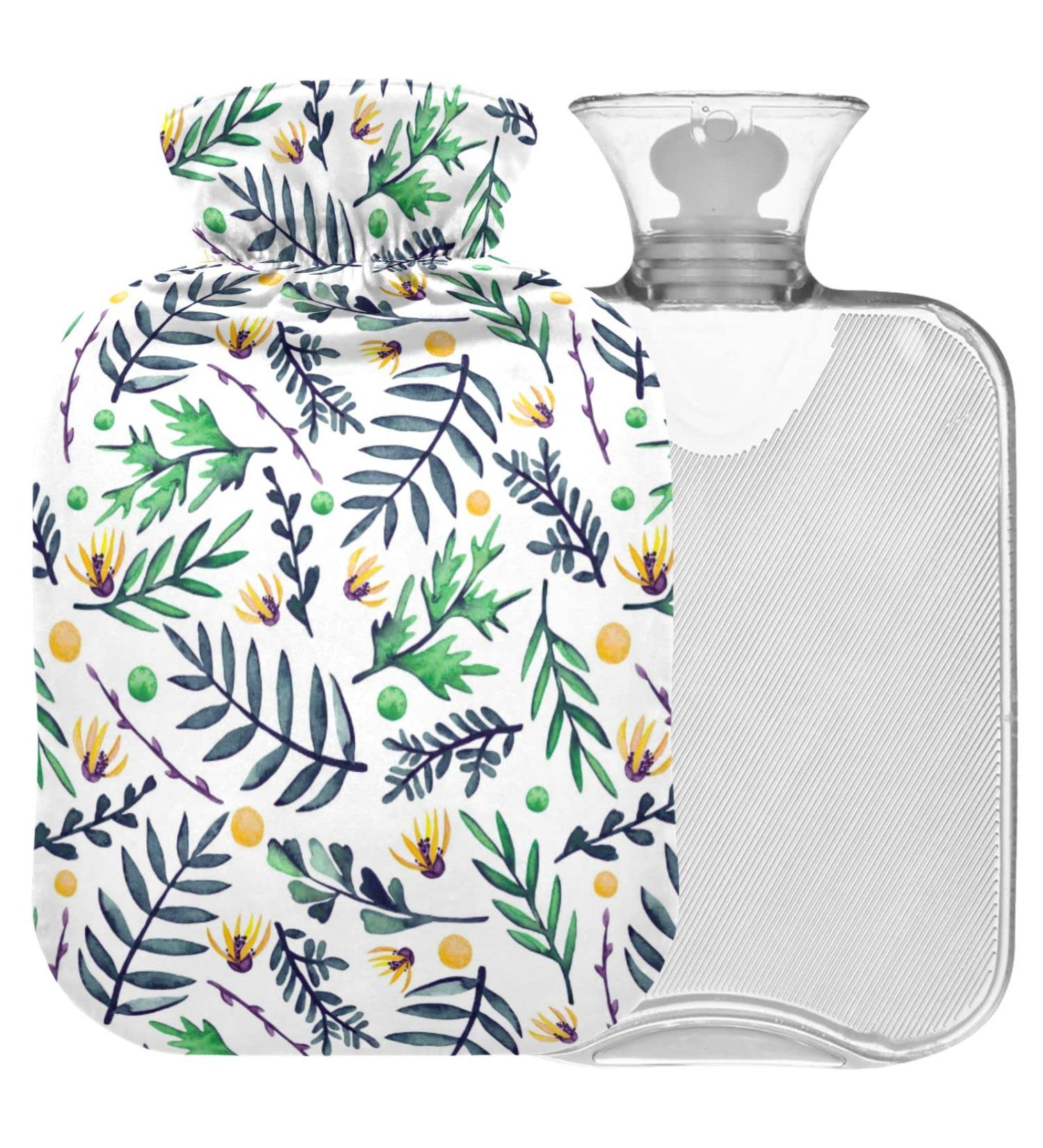 NAANLE 2L Hot Water Bottle with Watercolor Leaves & Flowers | Transparent Large Warmth for Bed Hands & Feet | Pain Relief & Heat Therapy - Buy Online on GoSupps.com