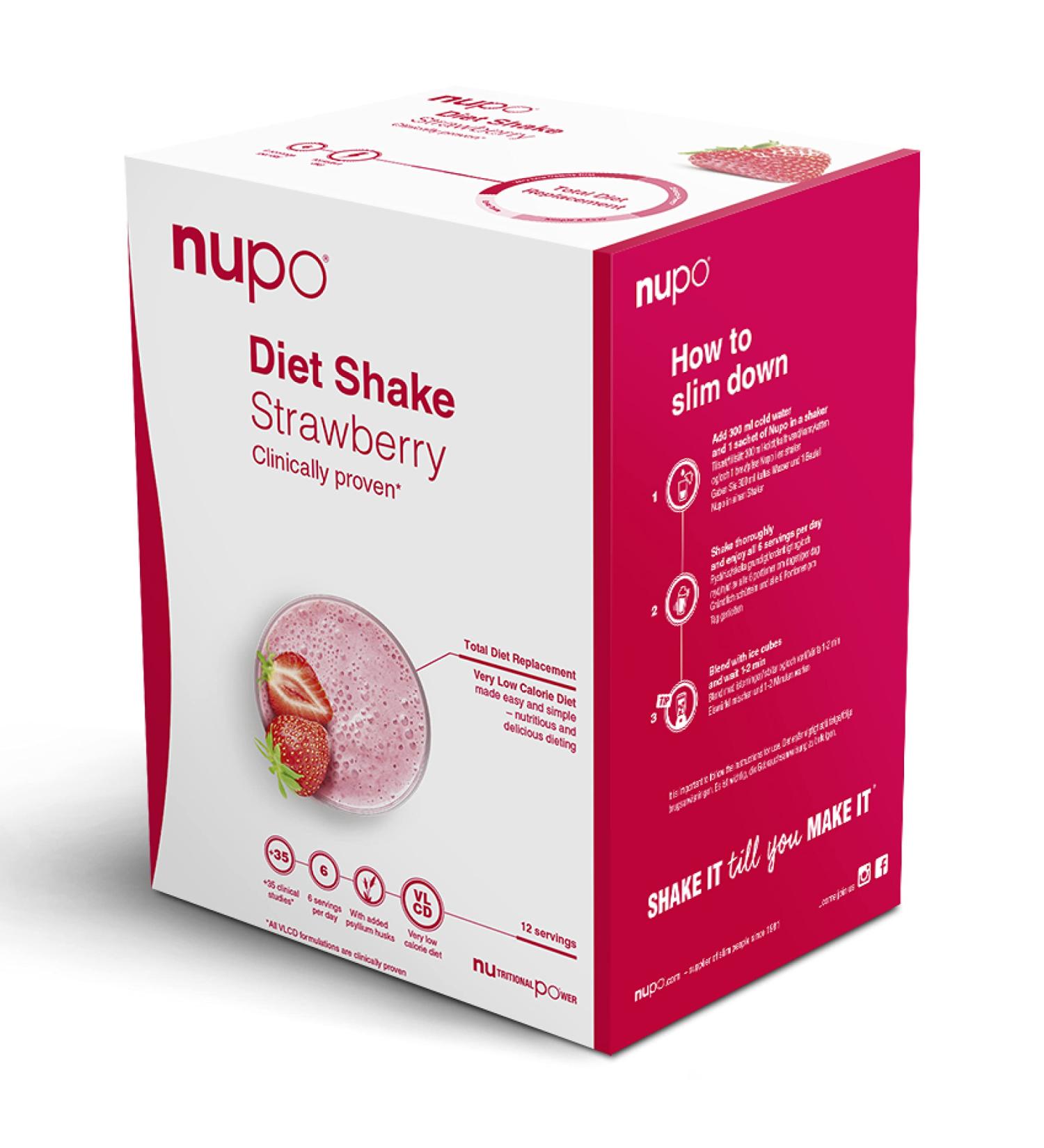NUPO Diet Shake Strawberry 384g - Clinically Proved Meal Replacement for Weight Control - 12 Servings - GMO Free - Very Low-Calorie Diet Shake - Buy Online on GoSupps.com