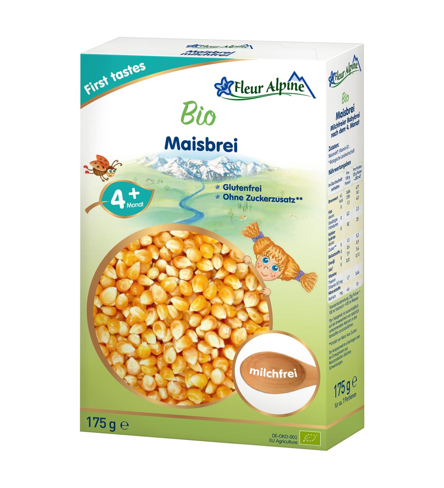 Fleur Alpine Bio Baby Porridge Mais - Nutritious Gluten-Free Breakfast for Babies 4+ Months | No Added Sugar | Easy Prep | 7 Portions - Buy Online on GoSupps.com