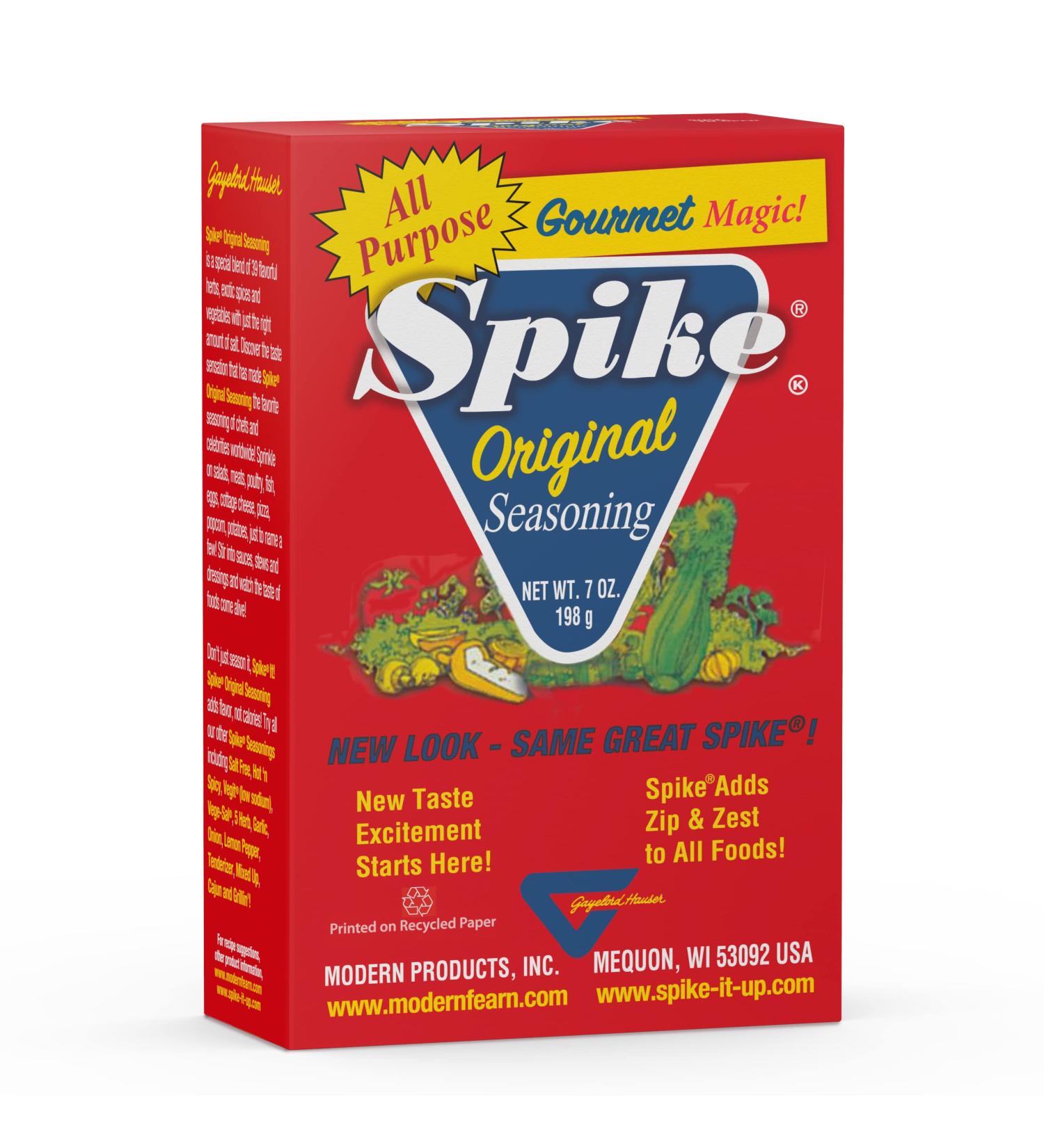 Spike Original All-Purpose Seasoning - All Natural, Low Sodium, No Sugar, No MSG, Zero Calories, Vegan - 7 oz Box - Buy Online on GoSupps.com