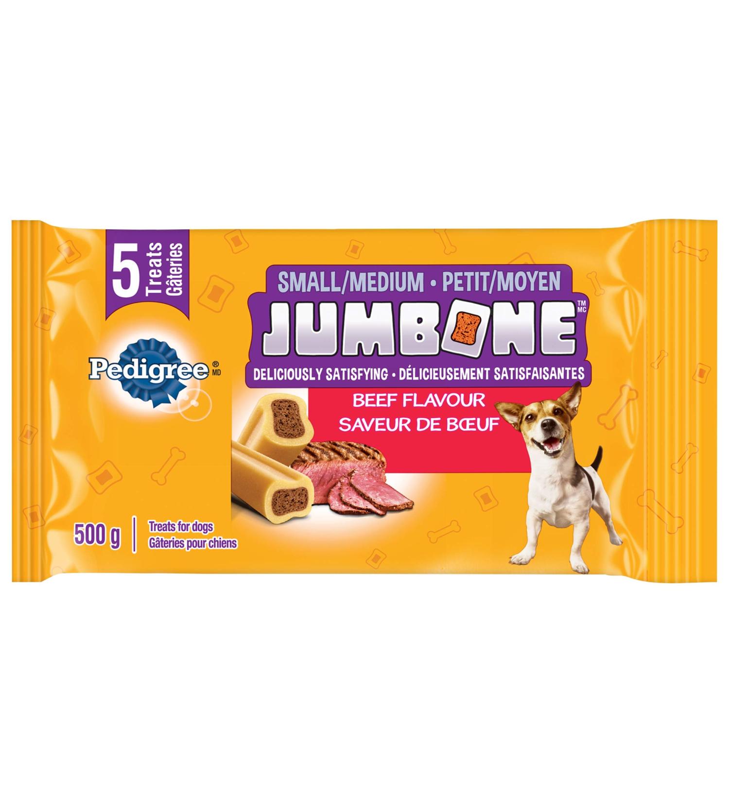 PEDIGREE JUMBONE Meaty Centre Adult Dog Treats for Small and Medium Dogs Beef Flavour 500g (5 Treats) Small/Medium 500g - Buy Online on GoSupps.com