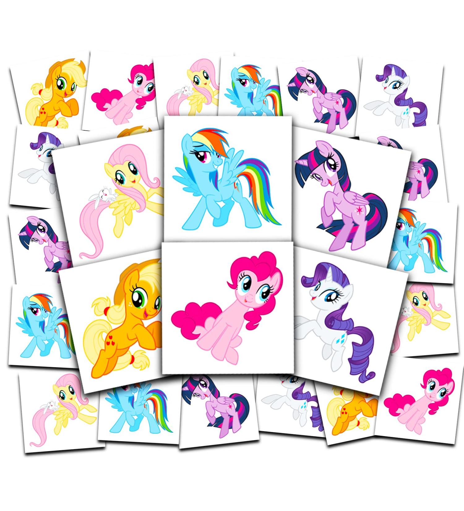 My Little Pony Temporary Tattoos - 72 Pre-Cut Individual 2 x 2 MLP Party Favors Bundle - Made in USA - Buy Online on GoSupps.com