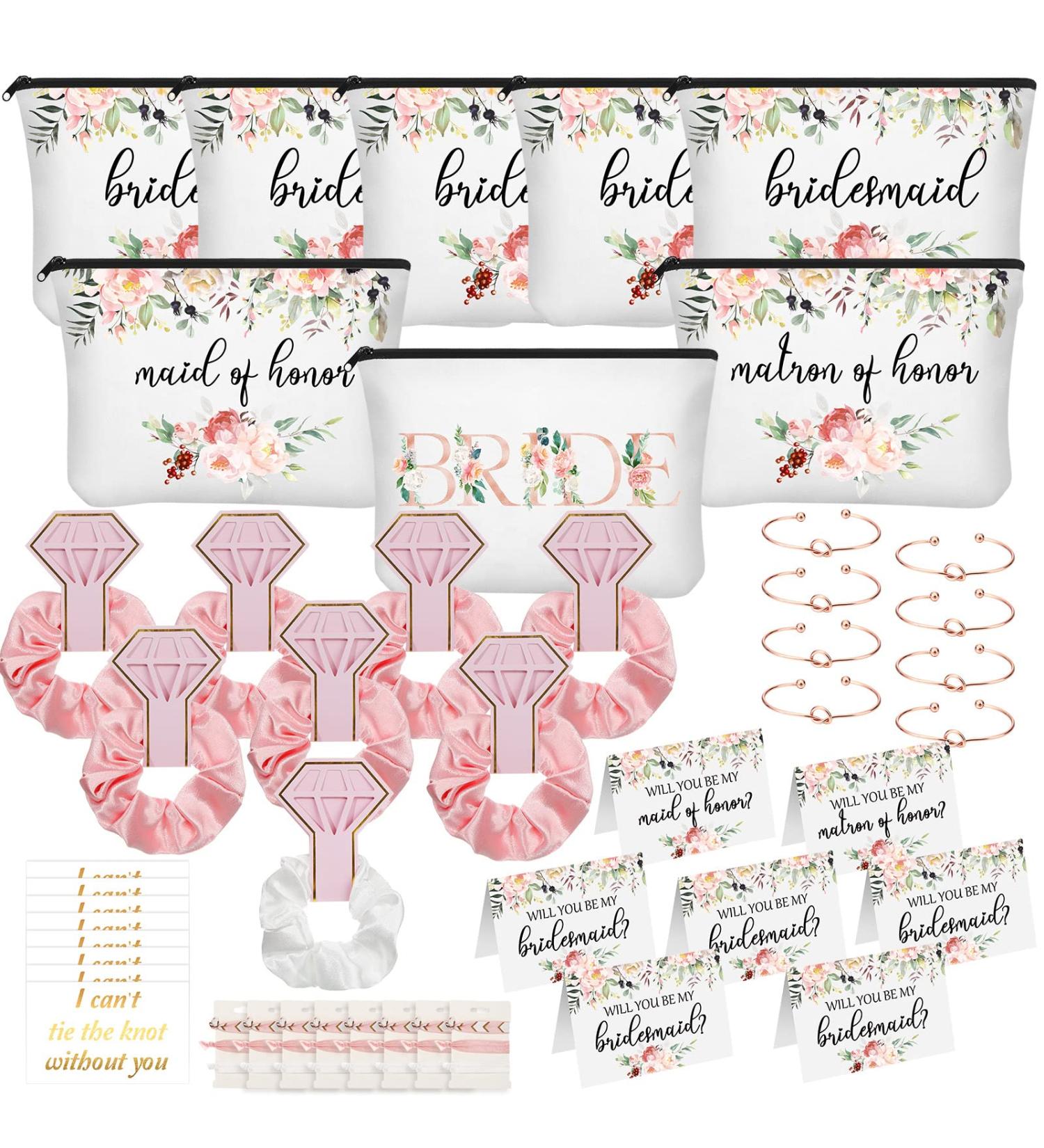 63 Pcs Bride Proposal & Bridesmaid Gifts Set - Bridal Shower Cosmetic Makeup Flowers in White Green Silver - Buy Online on GoSupps.com
