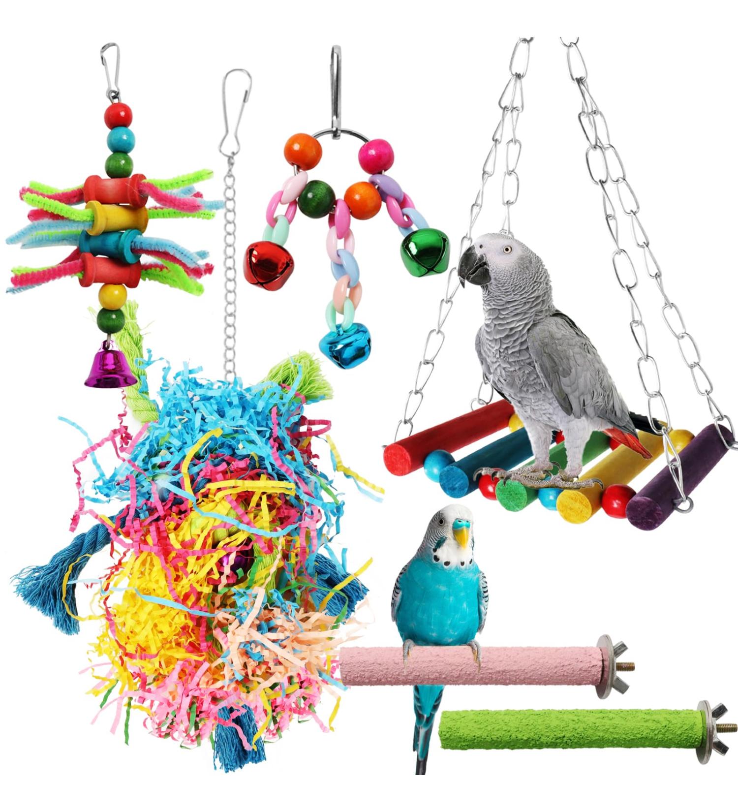 Quozio Parrot Toys | Natural Wood Bird Toys Hanging Bells Swings & Ladders for All Birds - International Shipping - Buy Online on GoSupps.com