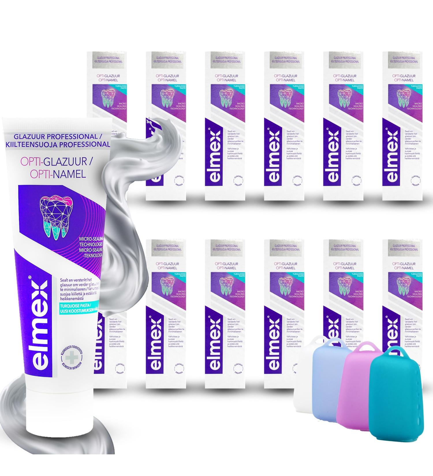 Elmex Opti-Schmelz PROFESSIONAL Toothpaste 75ml Set of 12 & Celexqua Toothbrush Cap 75ml Pack of 12 - International Shipping Available - Buy Online on GoSupps.com