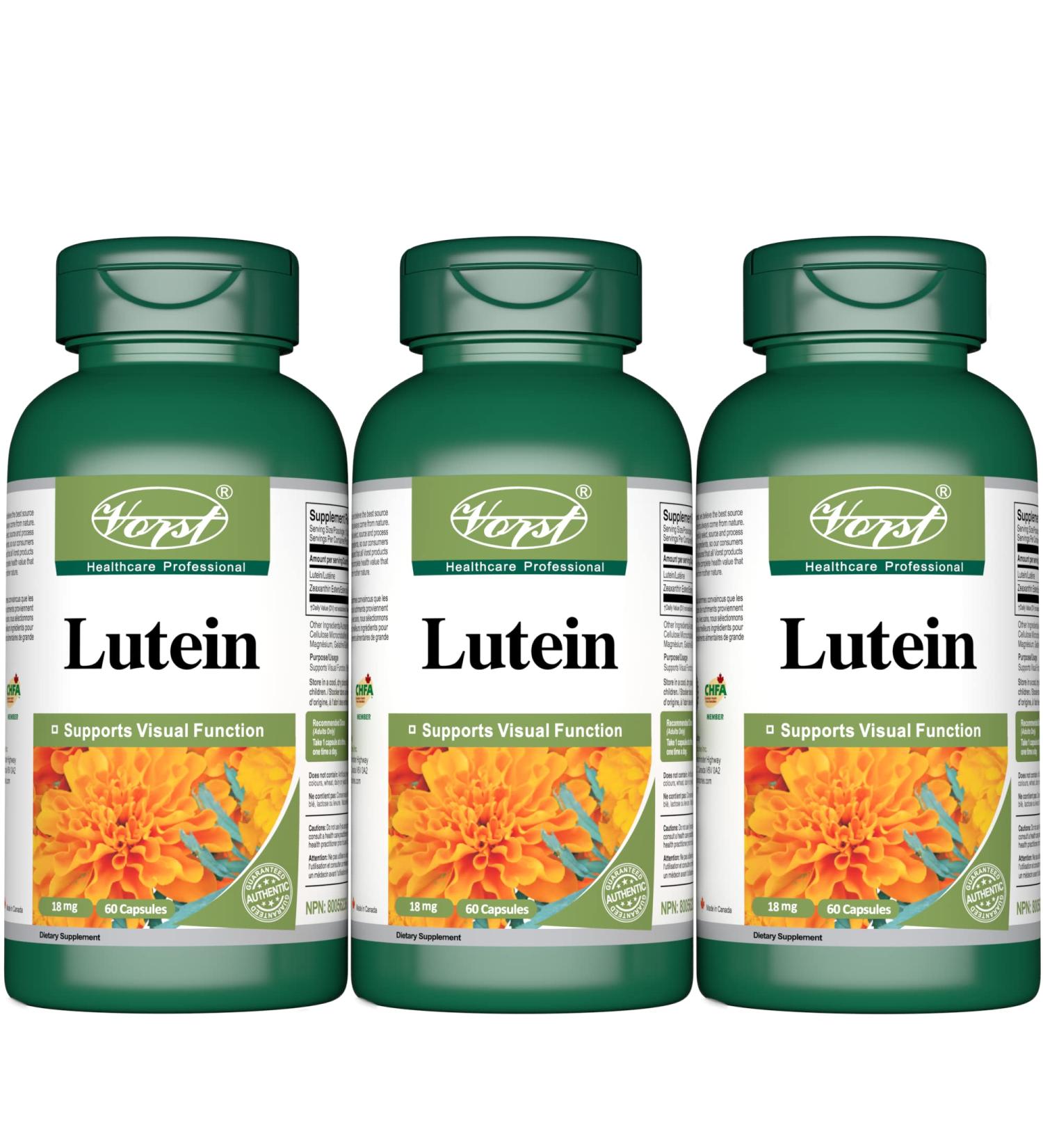 VORST Lutein 18 mg with Zeaxanthin 3 X 60 Capsules | Paleo Friendly Eyesight Supplement for Eye Health Immune System & Brain Health | Powder Pills | 3 Bottles 180 count (Pack of 1) - Buy Online on GoSupps.com