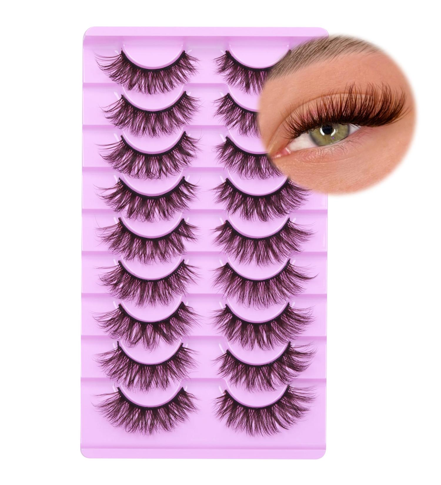 Brown Lashes Natural False Eyelashes 16mm D Curl Russian Strip Lashes That Look Like Extensions Wispy Fluffy Cat Eye Fake Lashes Pack 3D Volume Pestanas Postizas Naturales 9 Pairs by Goddvenus B-brown strip lashes - Buy Online on GoSupps.com