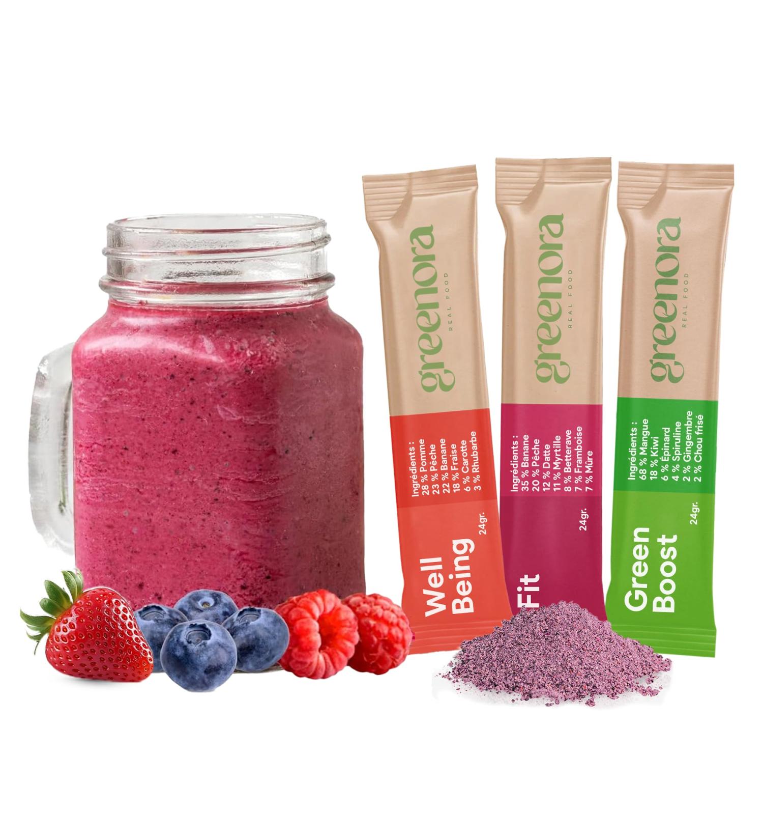 GREENORA Smoothie Bowl Fruits Lyophilis s Poudre 100% Naturel. Mangue Banane Fraise Framboise Betterave Myrtilles. S ch e D shydrat e Vegan. 9x24g Mixbox Green - Buy Online on GoSupps.com