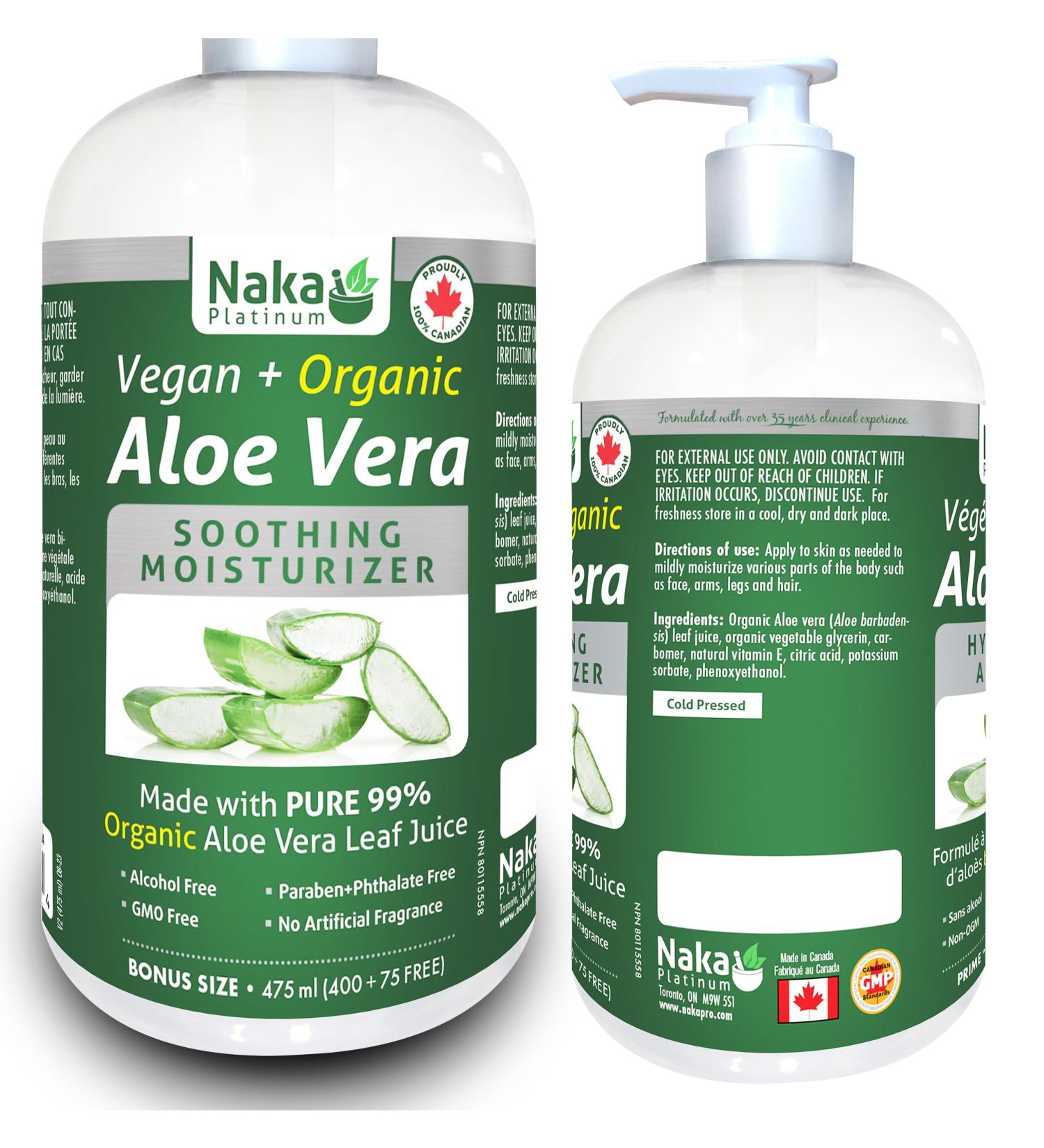 475ml (16oz) ORGANIC Aloe Vera Vegan + Soothing Moisturizer 99% PURE Cold Pressed Made in Canada 475 ml (Pack of 1) - Buy Online on GoSupps.com