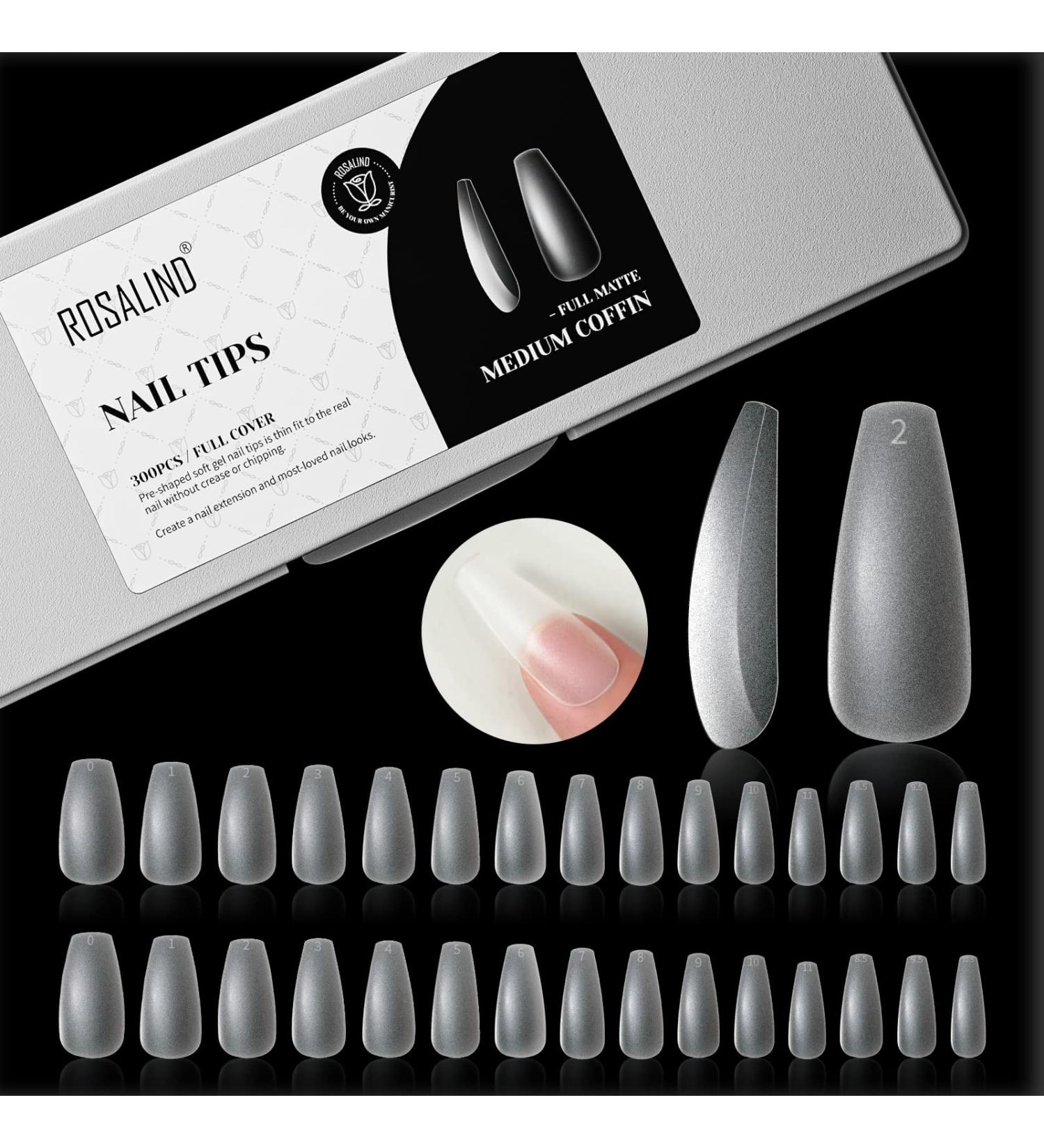 Rosalind Gel Nail Tips - 300PCs Medium Ballerina Full Cover Matt - No-File Soft Gel Nail Tips for Extensions - 15 Sizes - Ideal for Professional & DIY Use - Buy Online on GoSupps.com