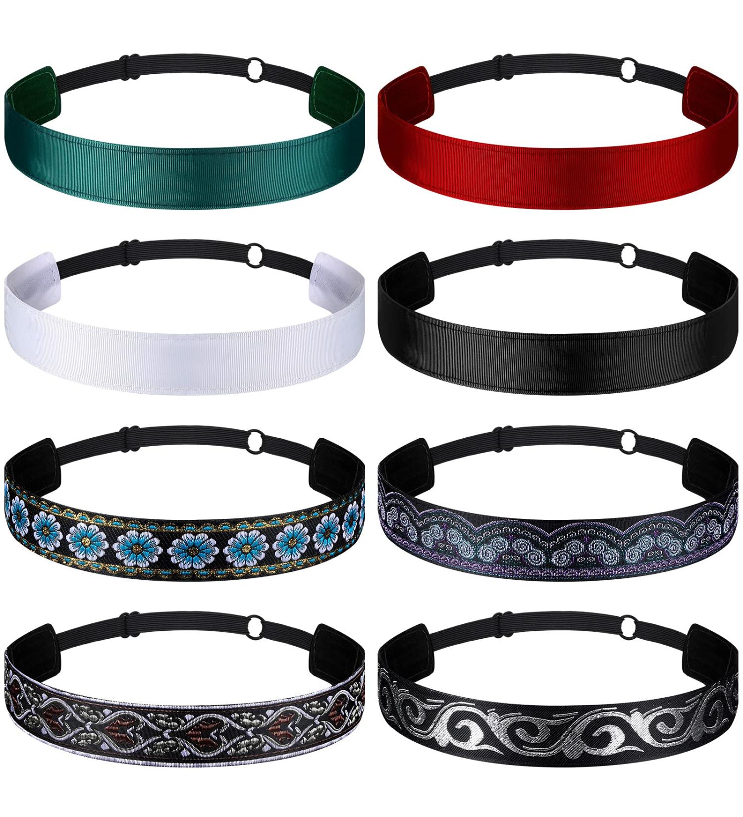 8 Pcs Adjustable Non-Slip Elastic Headbands for Women - Velvet Lined Solid Color Boho Hairband for Sport, Yoga, Work, and Makeup (Classic Style) - Buy Online on GoSupps.com