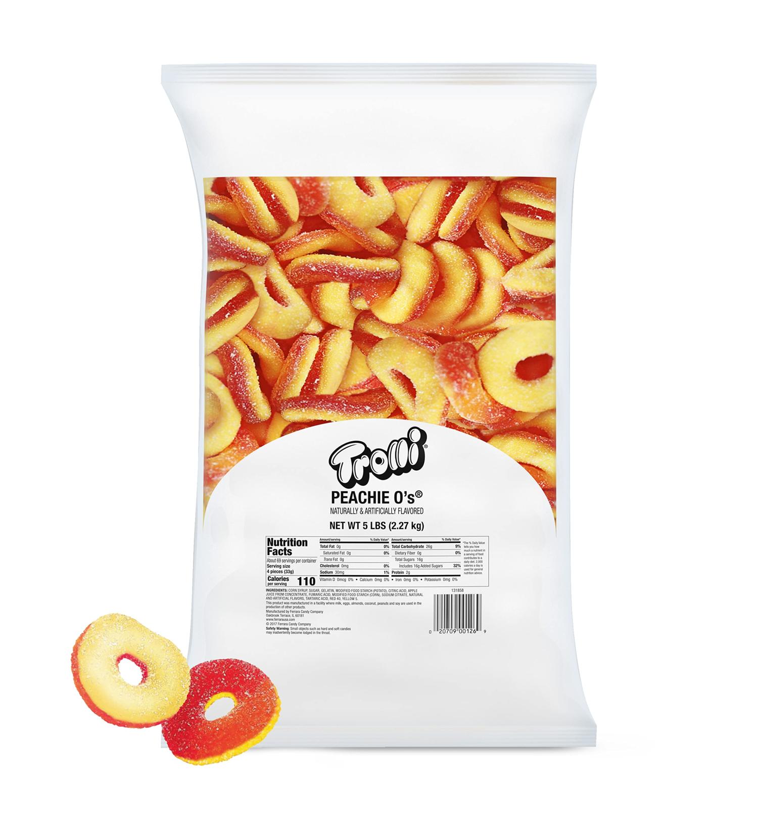 Buy Trolli Peachie O's Sour Gummy Rings - 5 Pound Bulk Bag | International Shipping Available - Buy Online on GoSupps.com