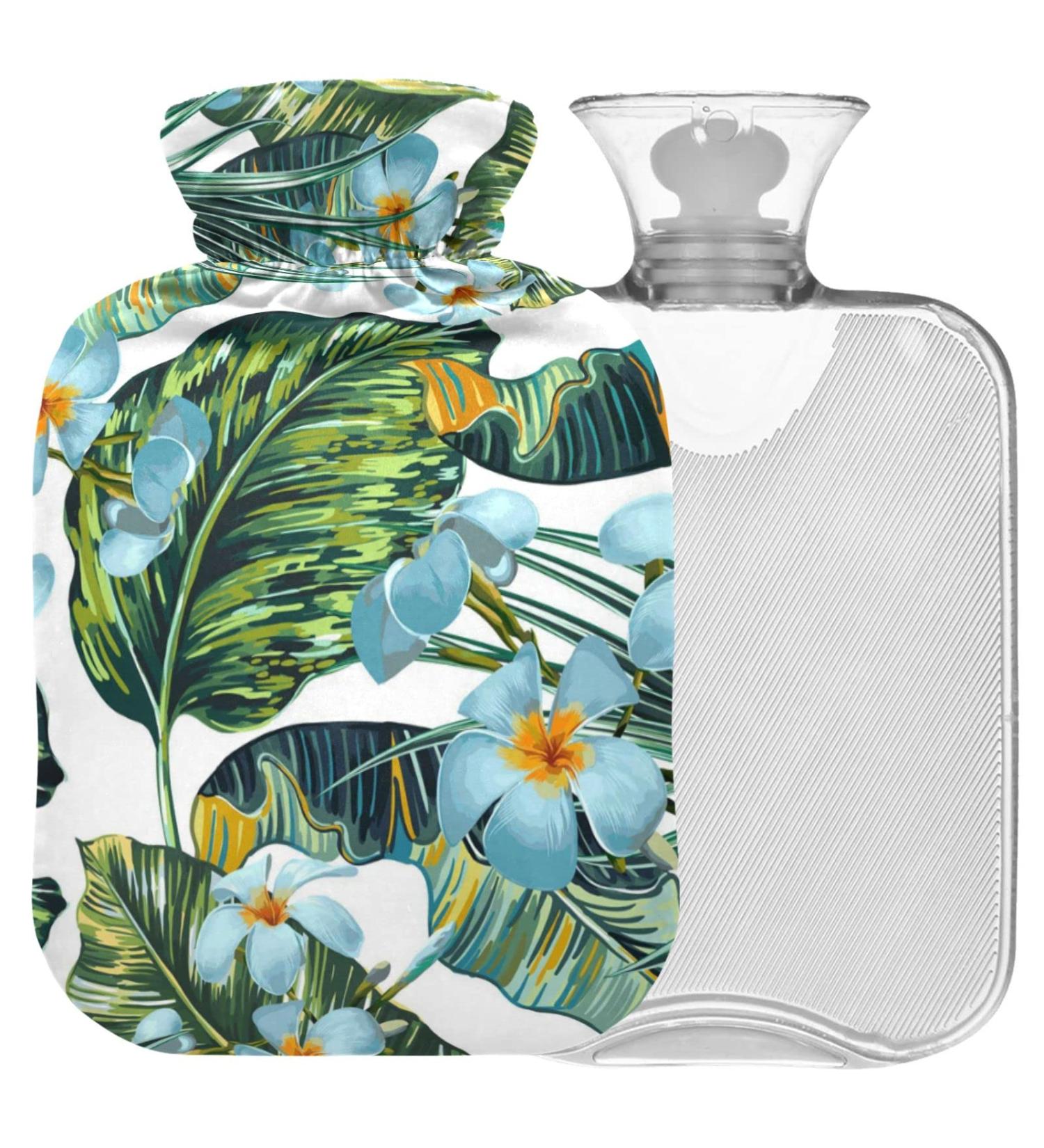 NAANLE Hot Water Bottle with Cover - Hawaiian Flowers & Palm Leaves | 1L Heat Therapy for Menstrual Cramps & Pain Relief - Buy Online on GoSupps.com