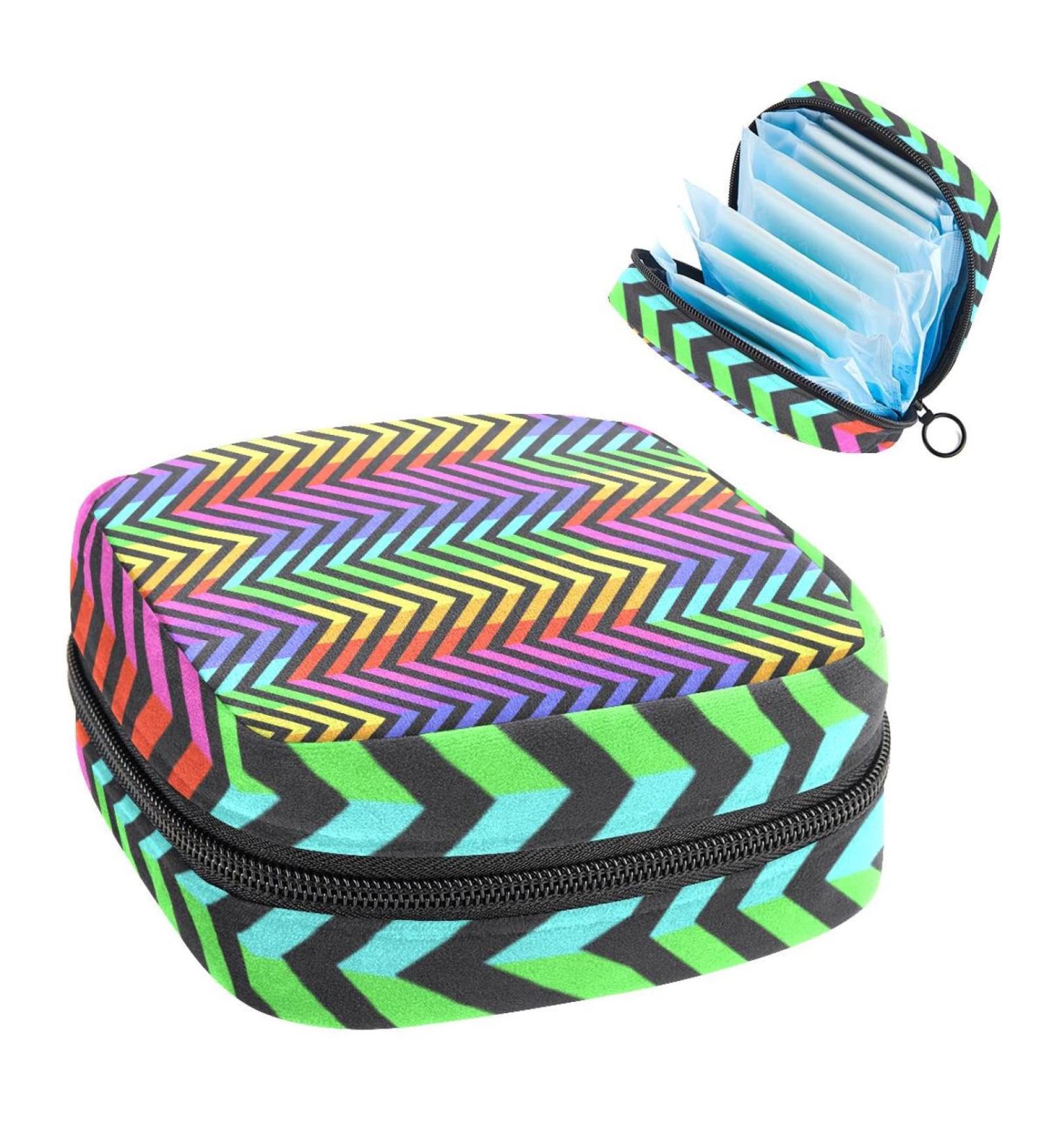 Abstract Colorful Stripes Period Bag | Sanitary Napkin Travel Pouch & Makeup Bag - Color77 - Buy Online on GoSupps.com