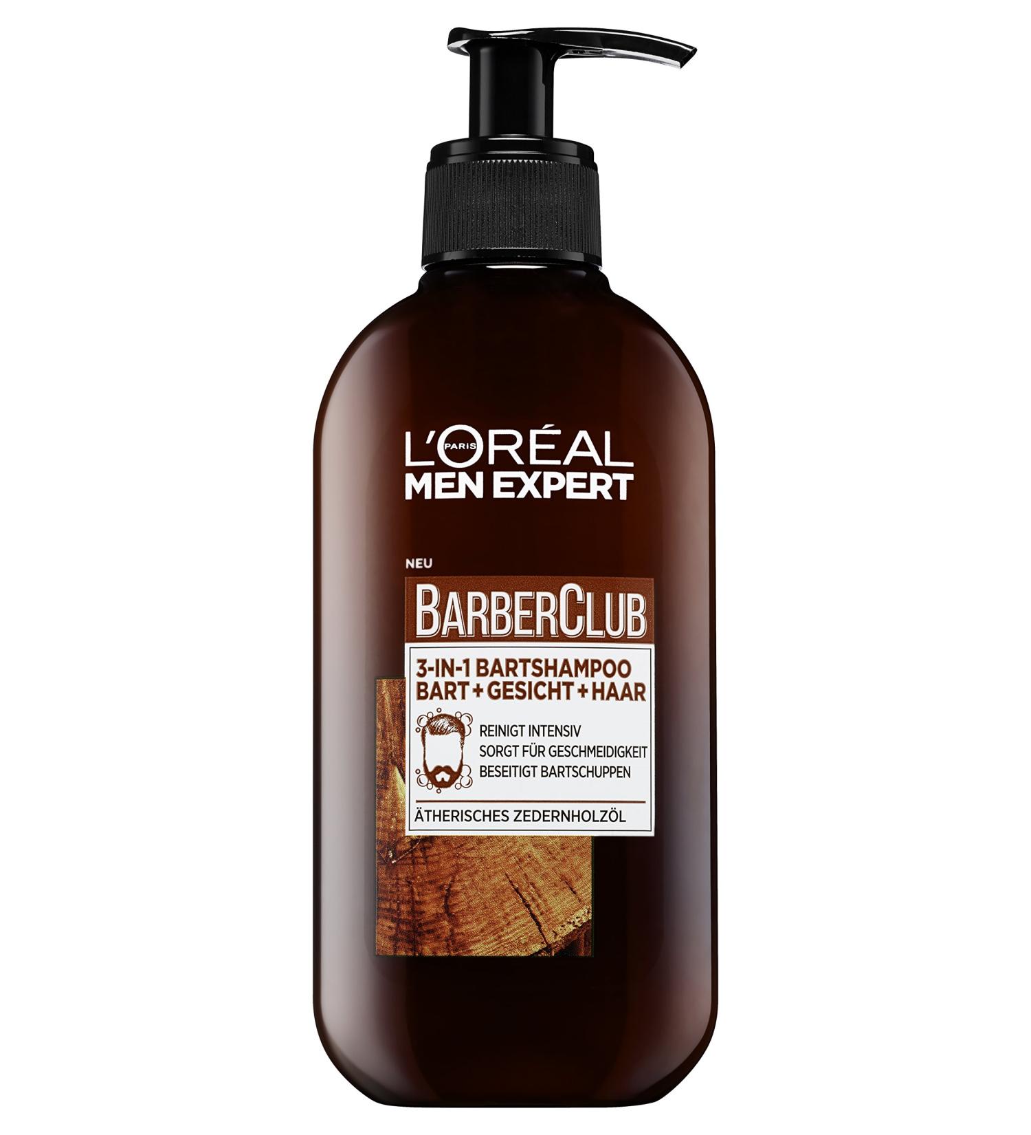 L'Or al Men Expert Barber Club 3-in-1 Bartshampoo for Beard Face & Hair Cedar Wood Oil 200 ml | Daily Beard Care - Buy Online on GoSupps.com