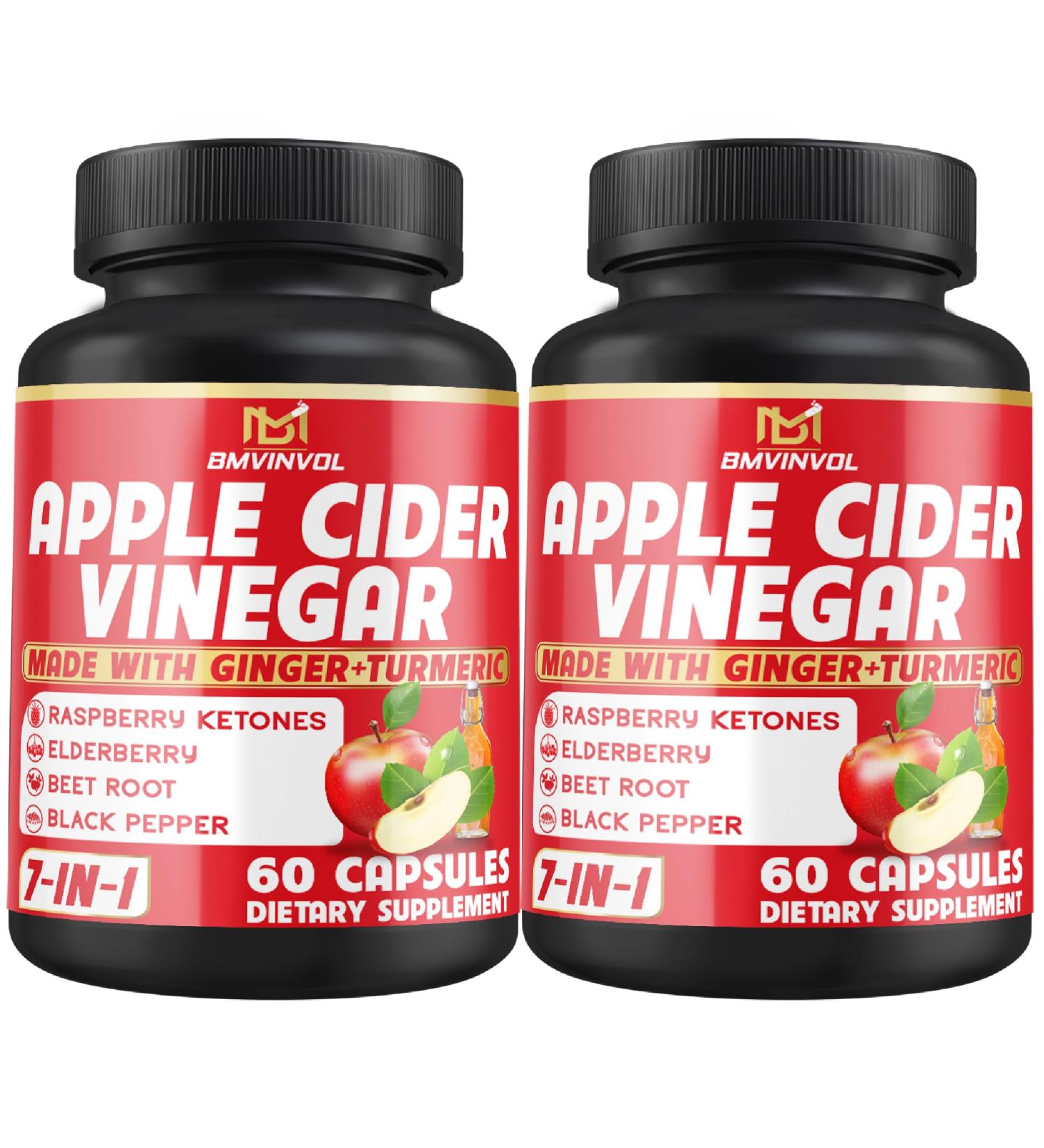 (2 Packs) Apple Cider Vinegar Capsules with Ginger Turmeric Elderberry Raspberry Ketones Beet Root Black Pepper - 7in1 for Supports Digestion Detox & Immune - 4 Months Supply - Buy Online on GoSupps.com