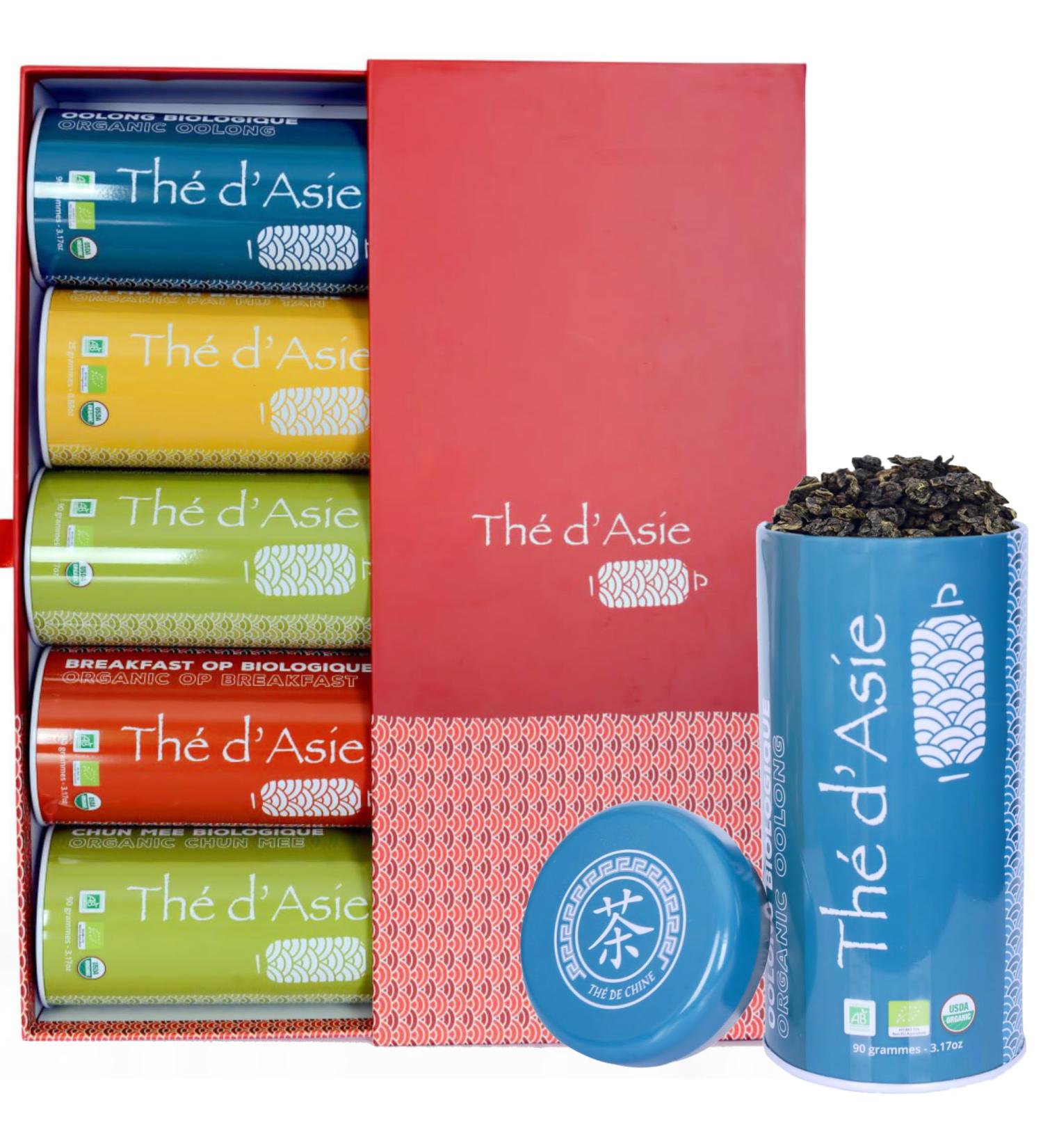 Khla - Box of 5 Organic Loose Teas - 5 Metal Boxes - Gift Box to Offer - Oolong Pai Mu Tan Breakfast OP Sencha & - Buy Online on GoSupps.com