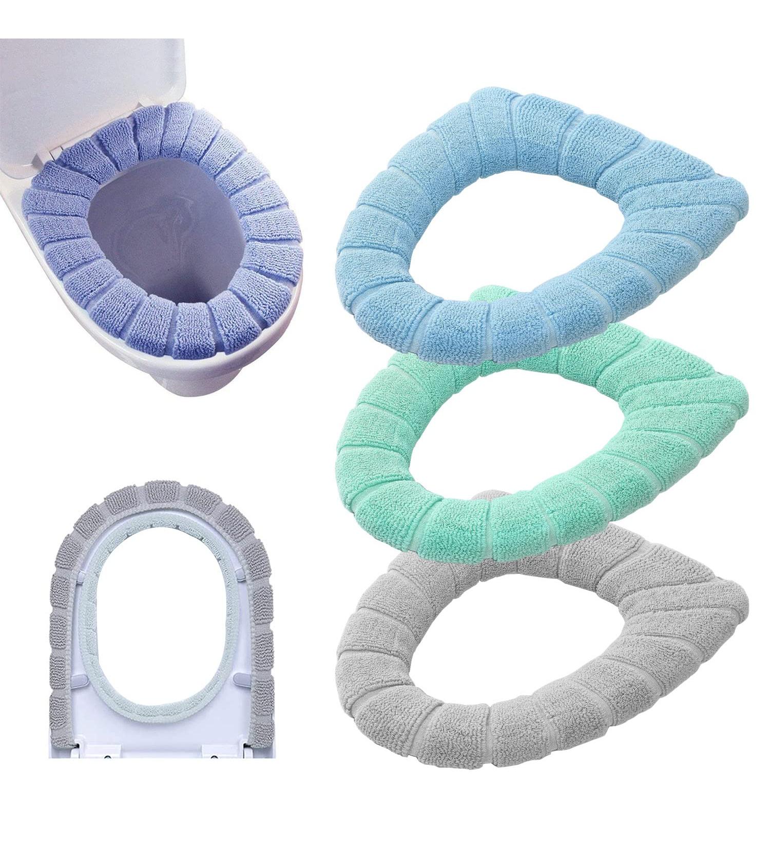 Guojanfon Bathroom Soft Thicker Washable Toilet Seat Cover Pads - 3PCS (Blue, Pink, Grey) - Buy Online on GoSupps.com