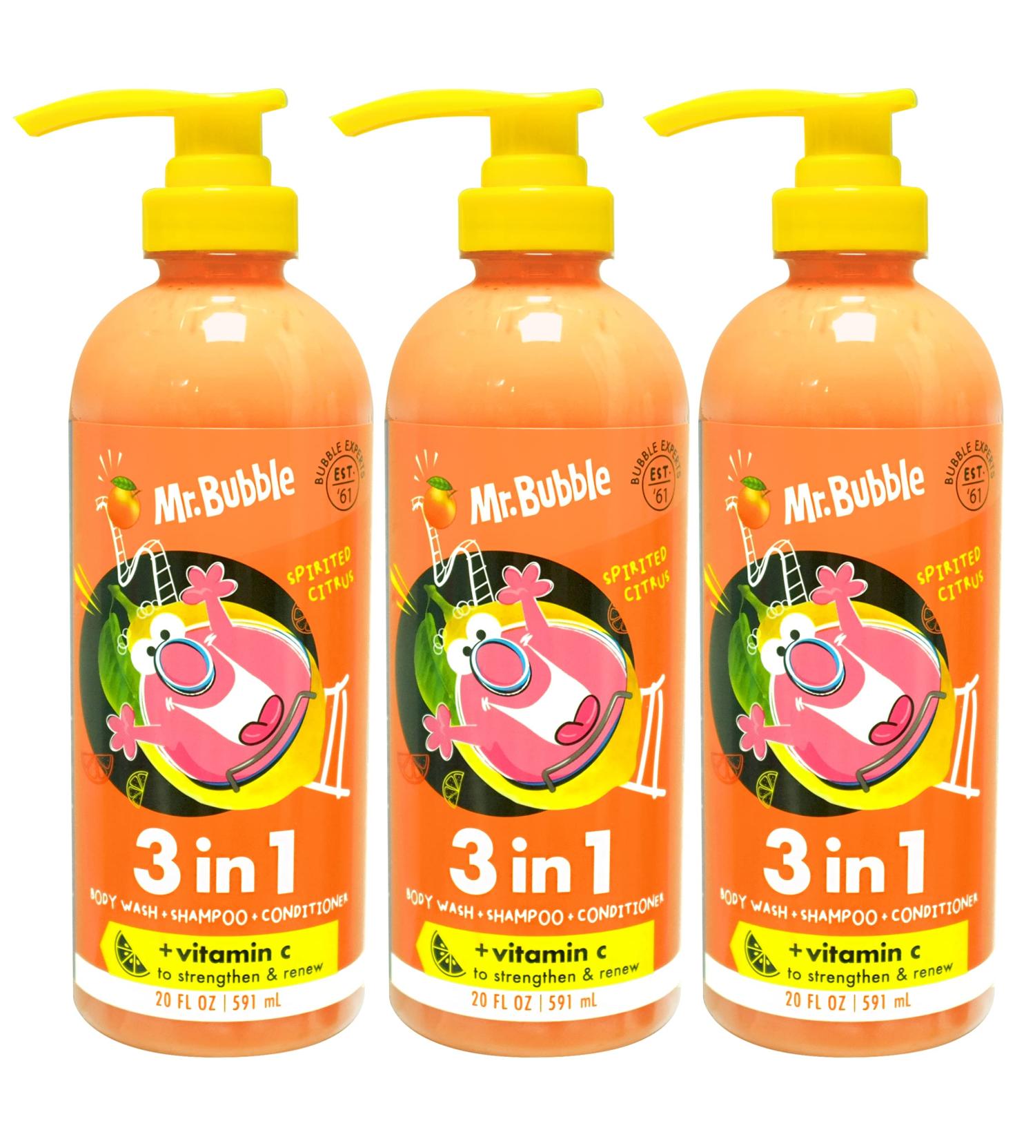 Mr. Bubble Spirited Citrus 3-in-1 Body Wash Shampoo & Conditioner with Vitamin C - Strengthen and Renew Hair and Body - 3-Pack - Buy Online on GoSupps.com