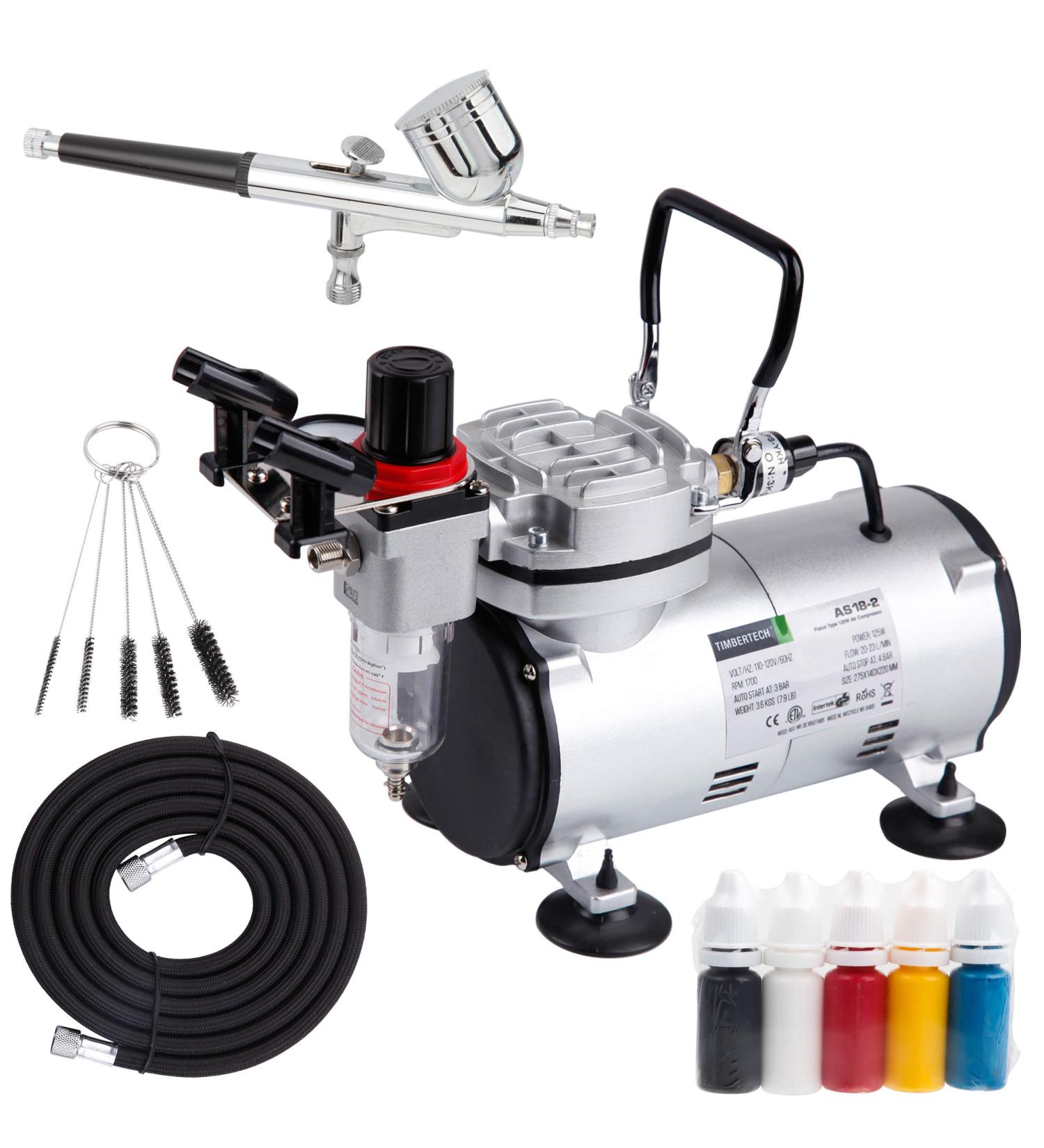 Timbertech Airbrush Kit with Compressor AS18-2K - Basic Start Kit for Hobby, Tattoo, Graphic & Body Painting - Buy Online on GoSupps.com