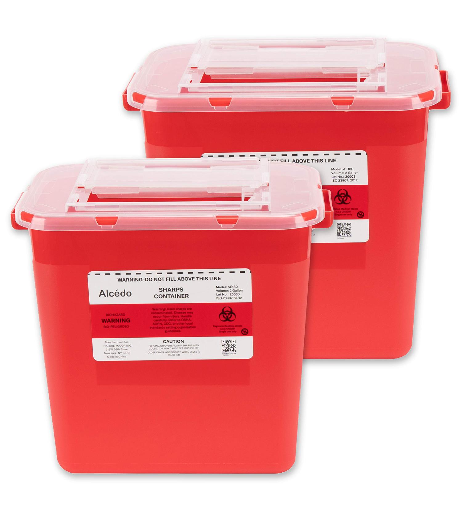 Alcedo Sharps Container for Home Use 2 Gallon (2-Pack) | Biohazard Needle & Syringe Disposal - Buy Online on GoSupps.com