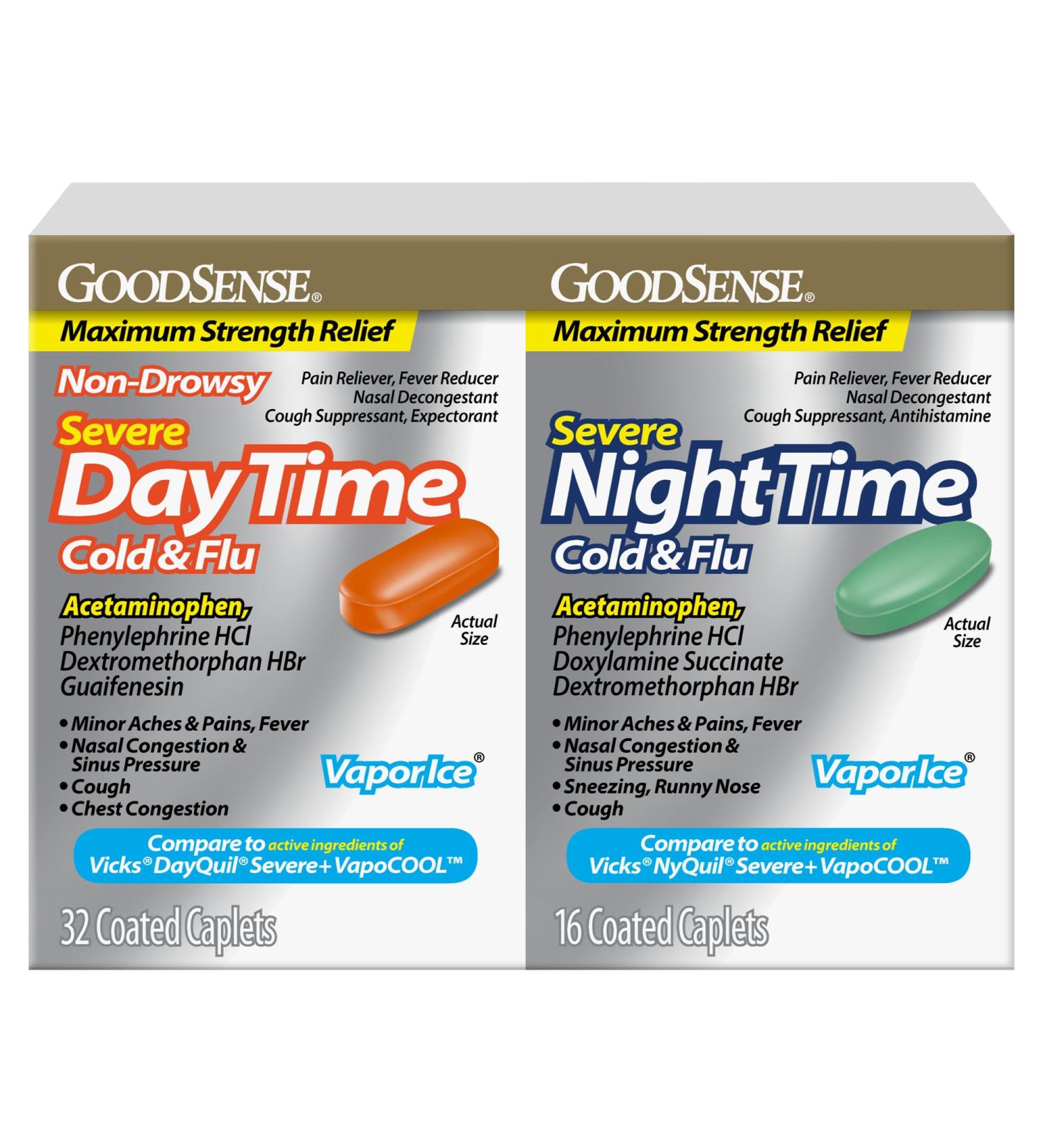 GoodSense Vapor Ice Day and Night Severe Cold and Flu Caplets Combo Pack - Buy Online on GoSupps.com