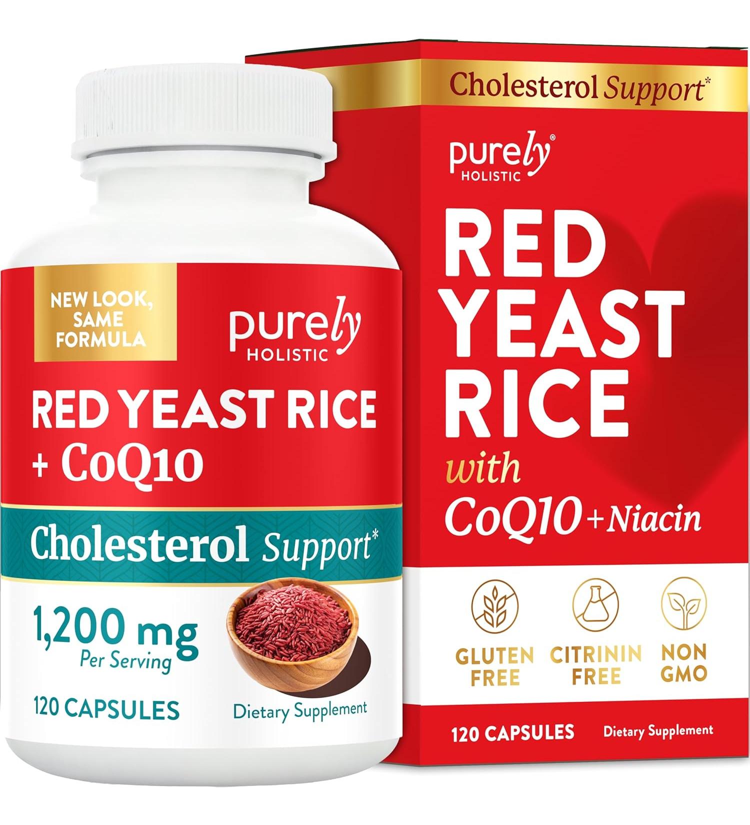 Red Yeast Rice 1200mg with CoQ10 & Niacin | 120 Vegetarian Capsules | Non-Irradiated | Citrinin Free | Supports Healthy Cholesterol & Cardiovascular Health - Buy Online on GoSupps.com