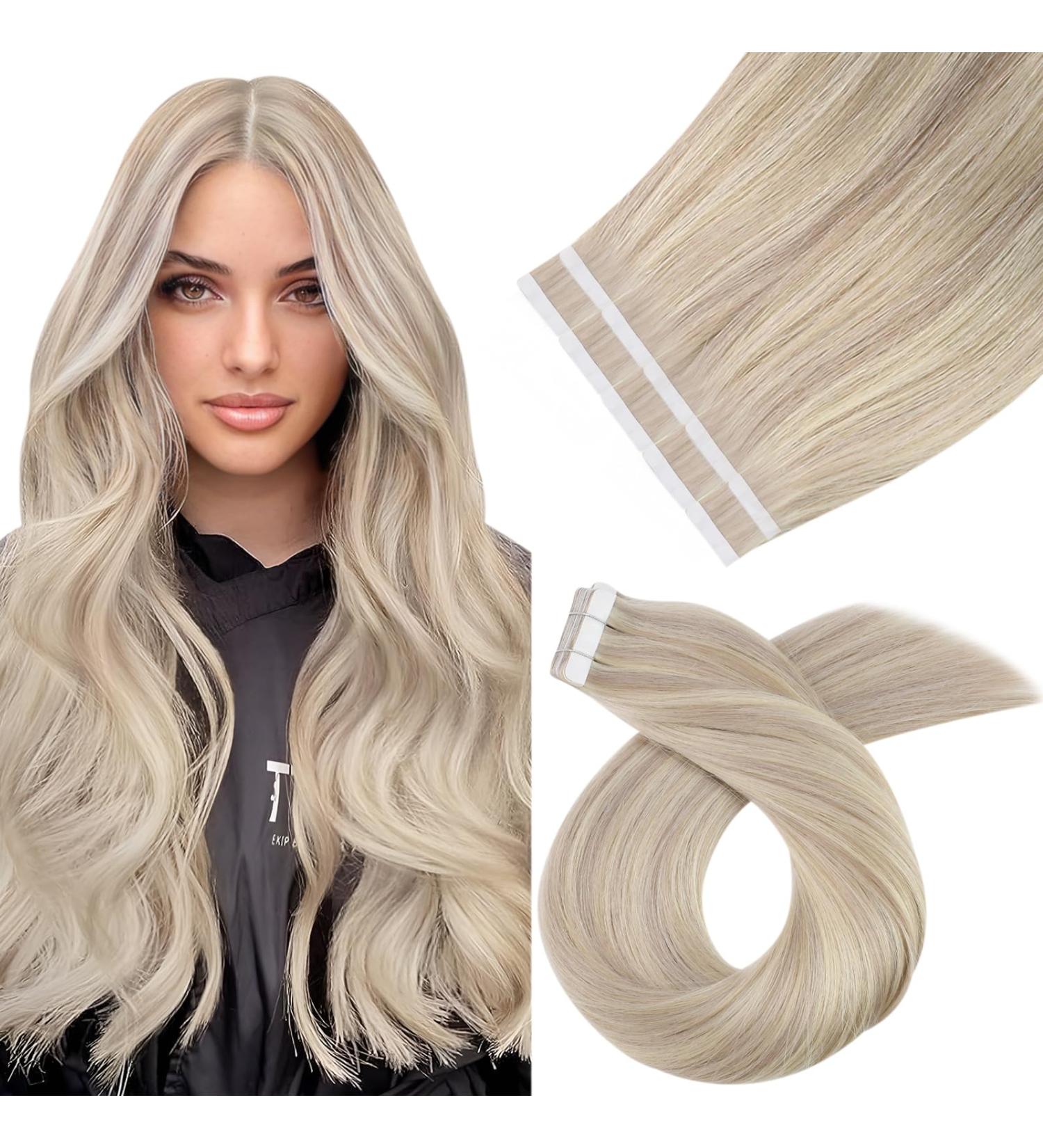 Moresoo Tape-In Hair Extensions Real Hair - 35 cm Ash Blonde #18/613 - 10 Piece / 20g Remy Quality for Easy Application - Buy Online on GoSupps.com
