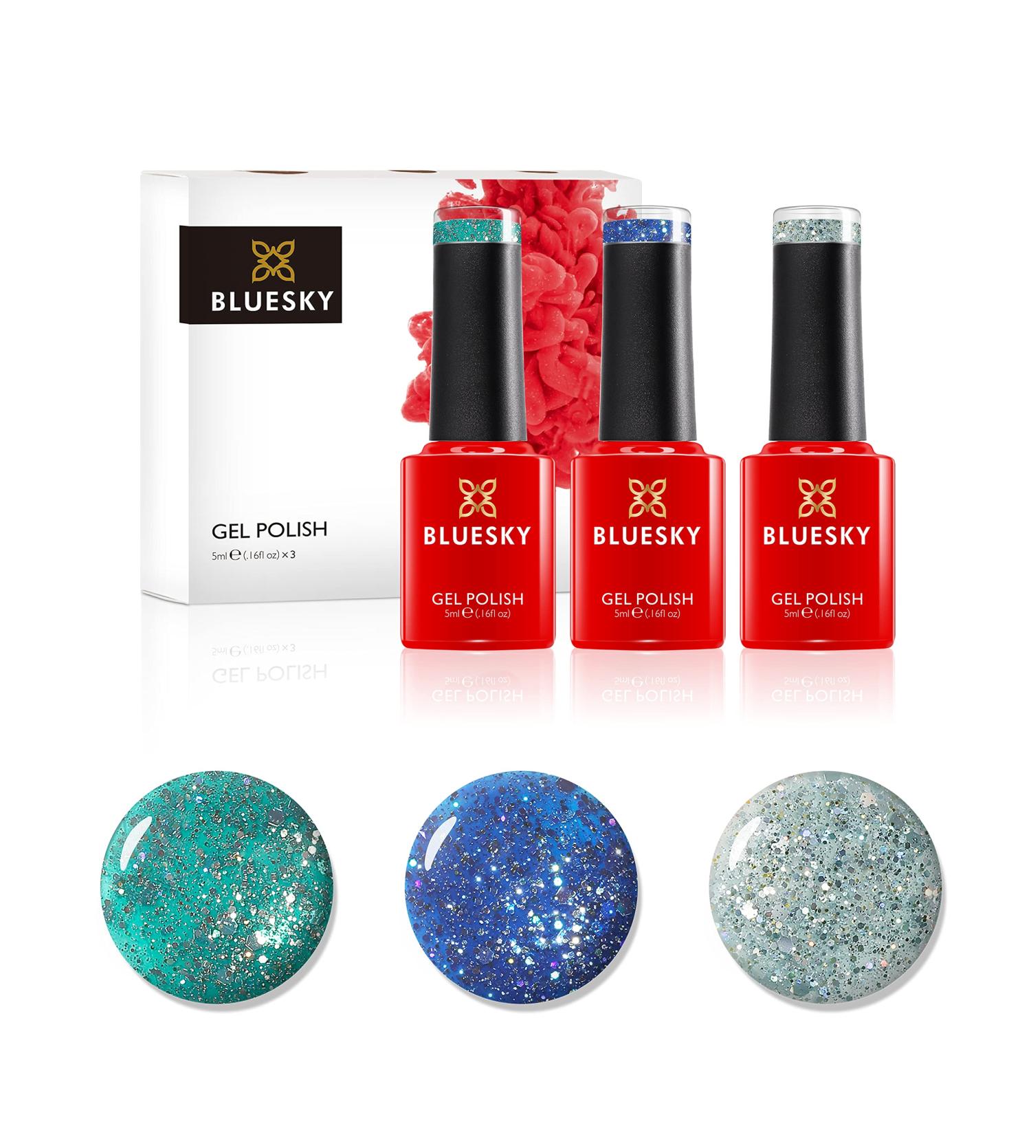 Bluesky Gel Nail Polish Set Teal Confetti Dazzling Blz49 Teal Blue Green Blz10 Midnight Blue Blz13 3 x 5 ml Glitter (Requires Curing Under UV or LED Lamp) Teal Confetti 5.00 ml (Pack of 3) - Buy Online on GoSupps.com