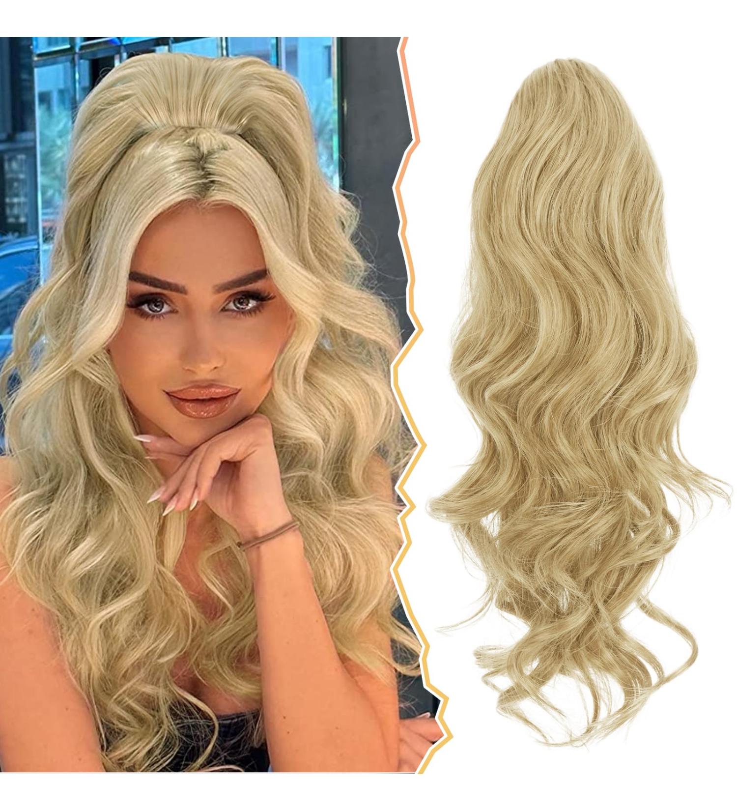 BARSDAR Short Wavy Ponytail Extension - 16'' Light Ash Blonde Mixed | Clip-in Synthetic Hairpiece for Women - Buy Online on GoSupps.com