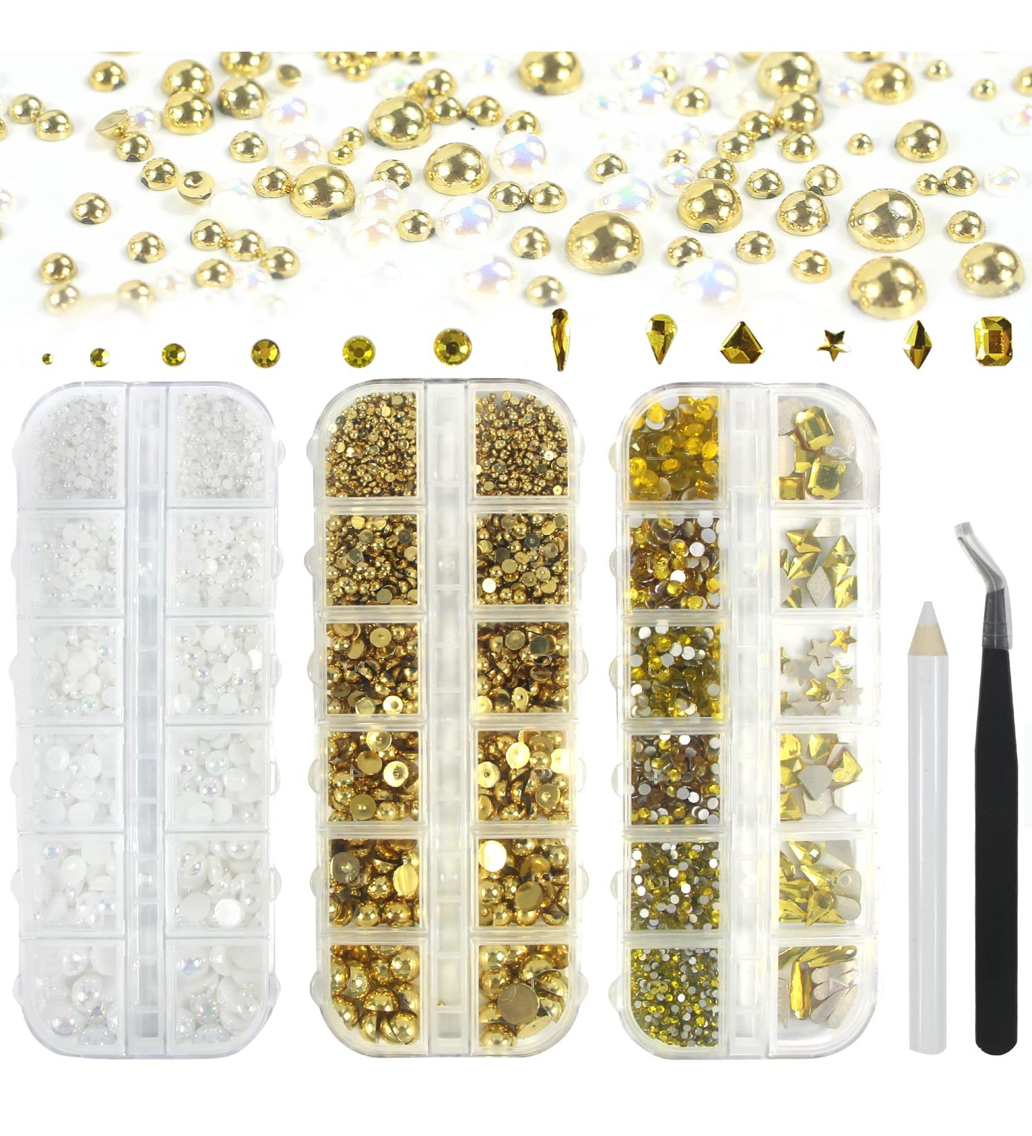 5060 PCS Gold Flatback Pearls and Rhinestones Kit for Nails and Crafts - Rhinestones and Pearls Embellishments for Makeup, Shoes, Clothes, and Accessories - Buy Online on GoSupps.com