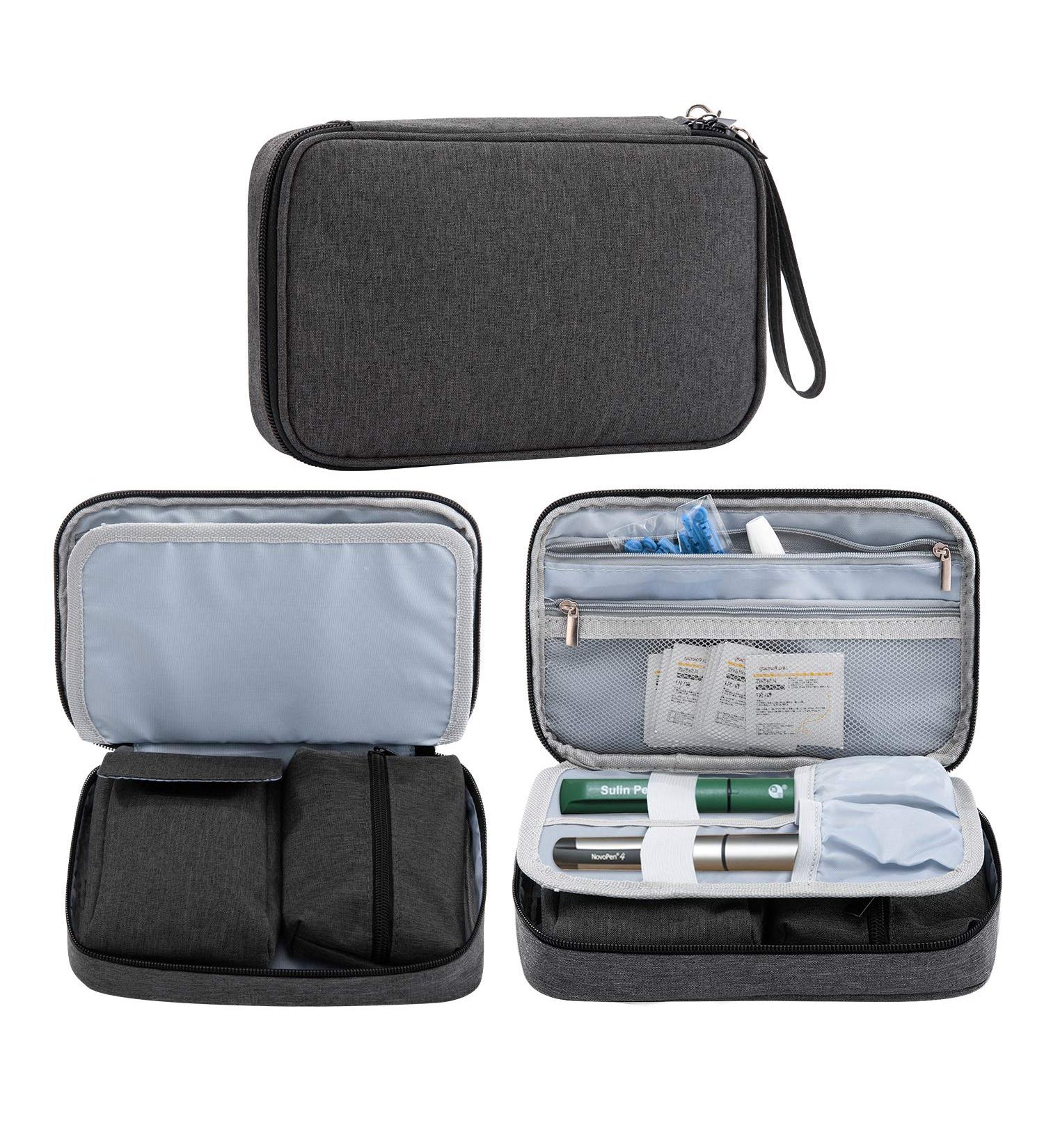 OSPUORT Diabetic Supplies & Insulin Travel Storage Case - Carrying Bag for Glucose Meter, Insulin Pens, Vials, Strips - Dark Gray - Buy Online on GoSupps.com