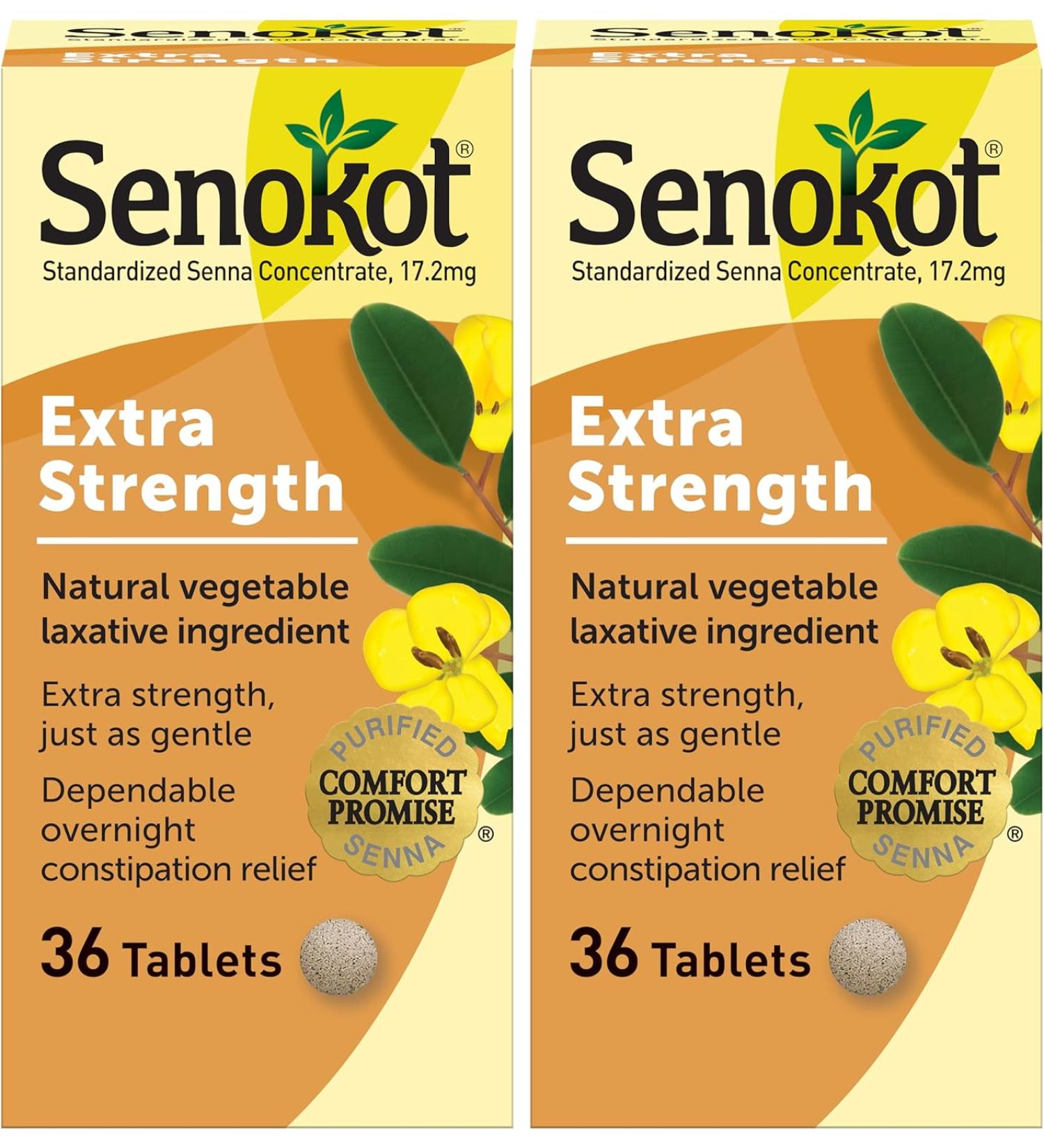 Senokot Extra Strength Natural Vegetable Laxative for Gentle Overnight Relief Occasional Constipation 36 Count - Pack of 2 - Buy Online on GoSupps.com