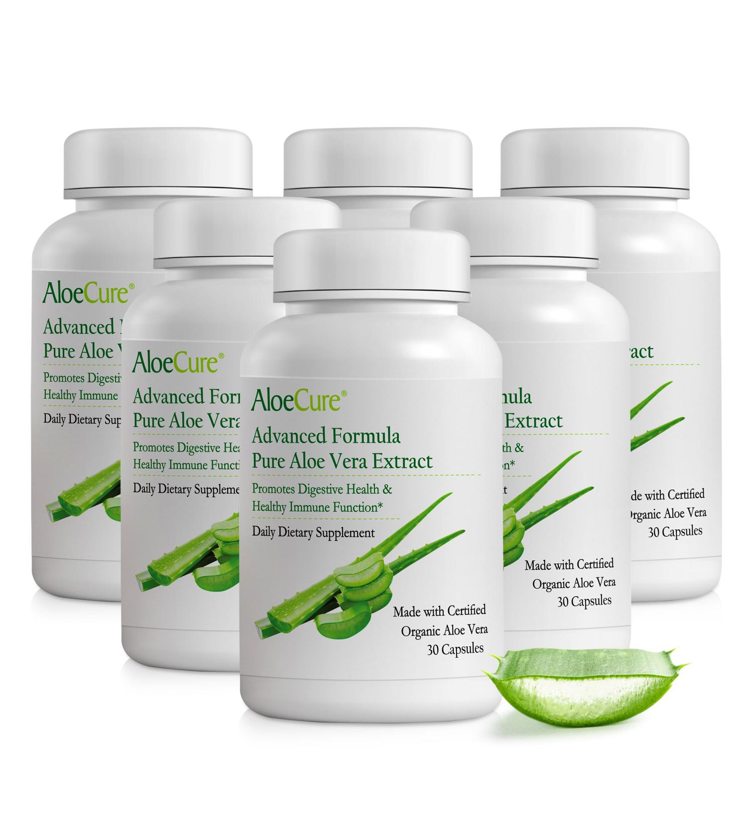 AloeCure Organic Aloe Vera Capsules 160 000mg Inner Aloe Leaf Equivelant per Serving Support Gut Health & Digestive Comfort Stomach Acid Buffer Natural Immune Supplement 30 Caps x 6Btls - Buy Online on GoSupps.com