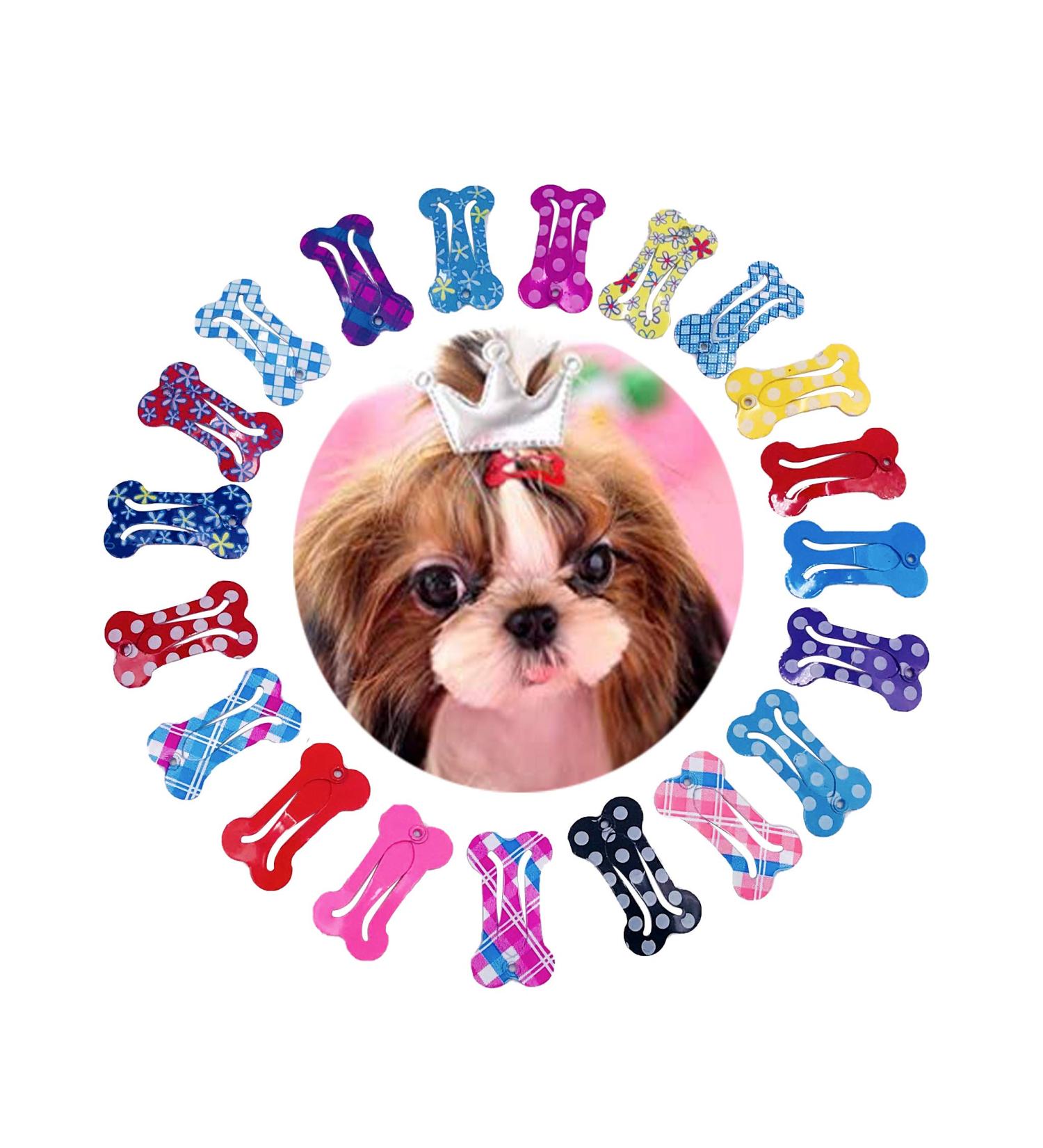 Pet Show Cute Small Bone Snap Hair Clips - Pack of 20, Random Colors | Pet Grooming Accessories for Dogs, Cats, Puppies - Buy Online on GoSupps.com