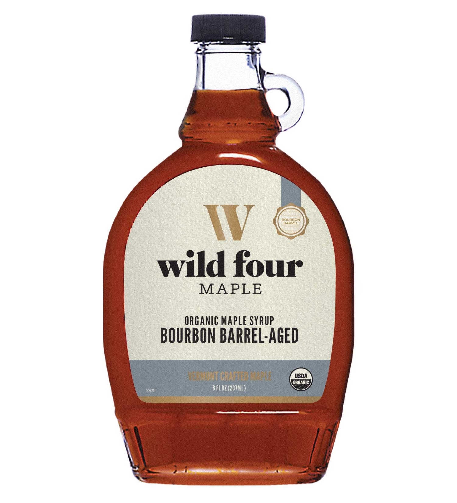 WildFour Bourbon Barrel Aged Organic Maple Syrup - 100% Pure, Gluten Free, Vegan, No Artificial Flavors | 237ml (8oz) - Buy Online on GoSupps.com